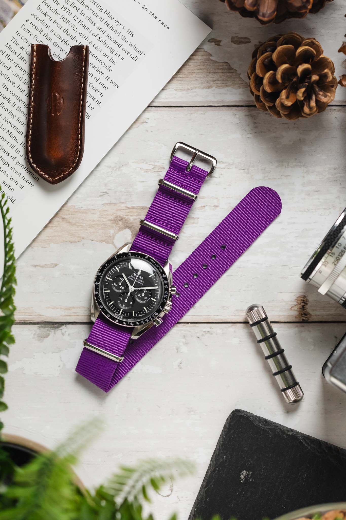 Nylon Watch Strap in PURPLE with Polished Buckle and Keepers - Image 6