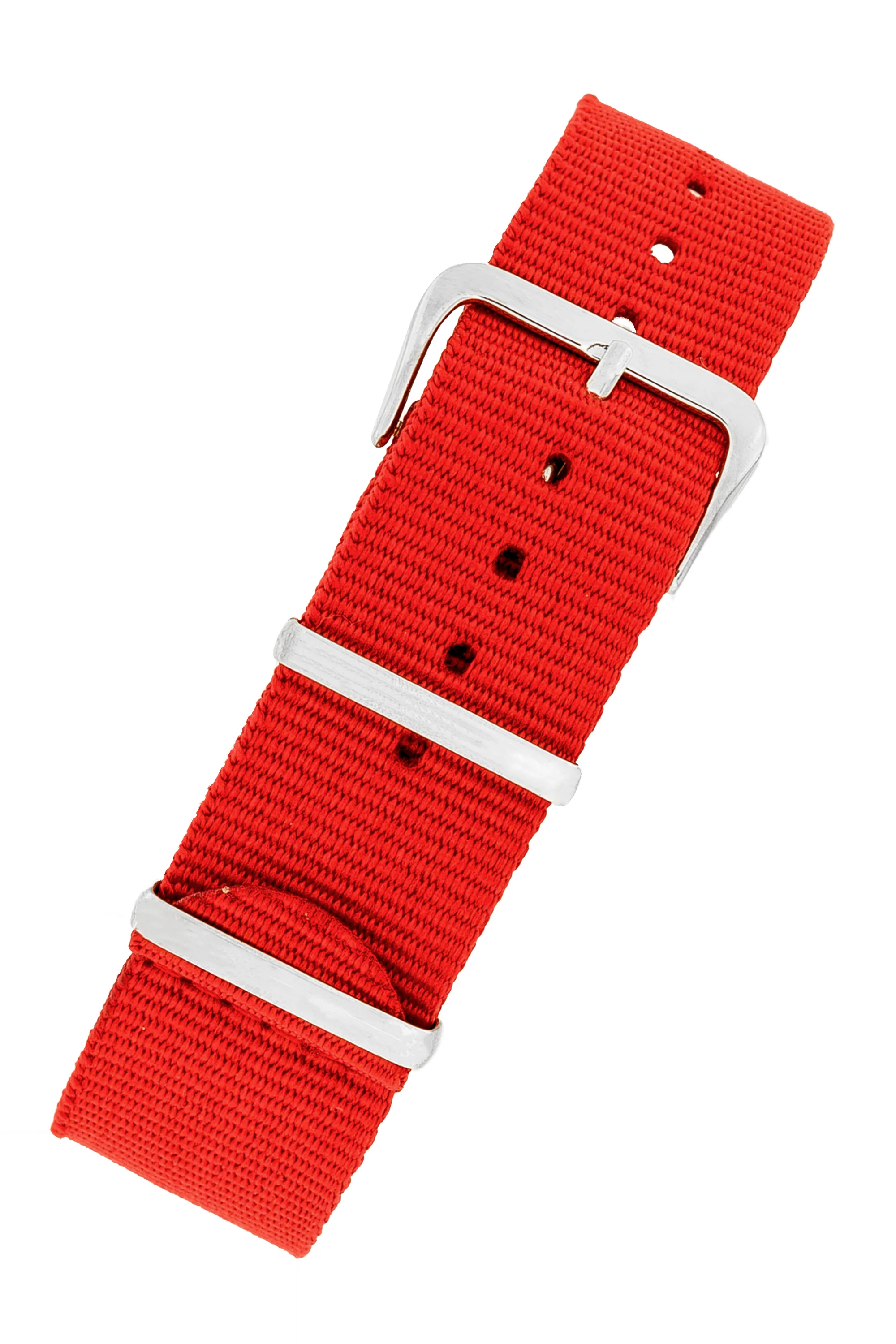 Nylon Watch Strap in RED with Polished Buckle and Keepers - Image 2