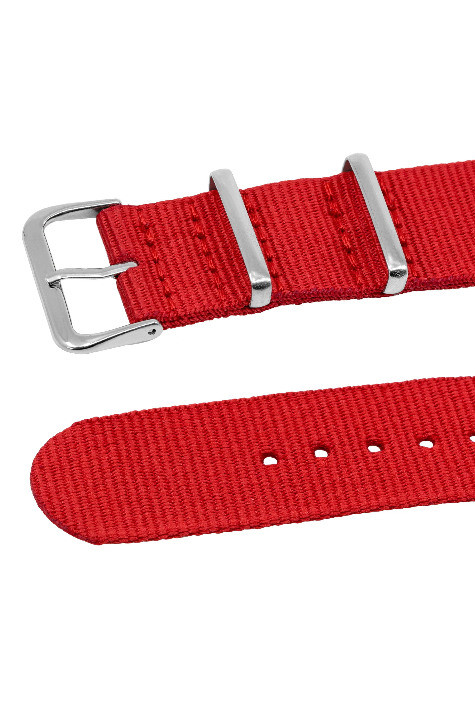 Nylon Watch Strap in RED with Polished Buckle and Keepers - Image 3