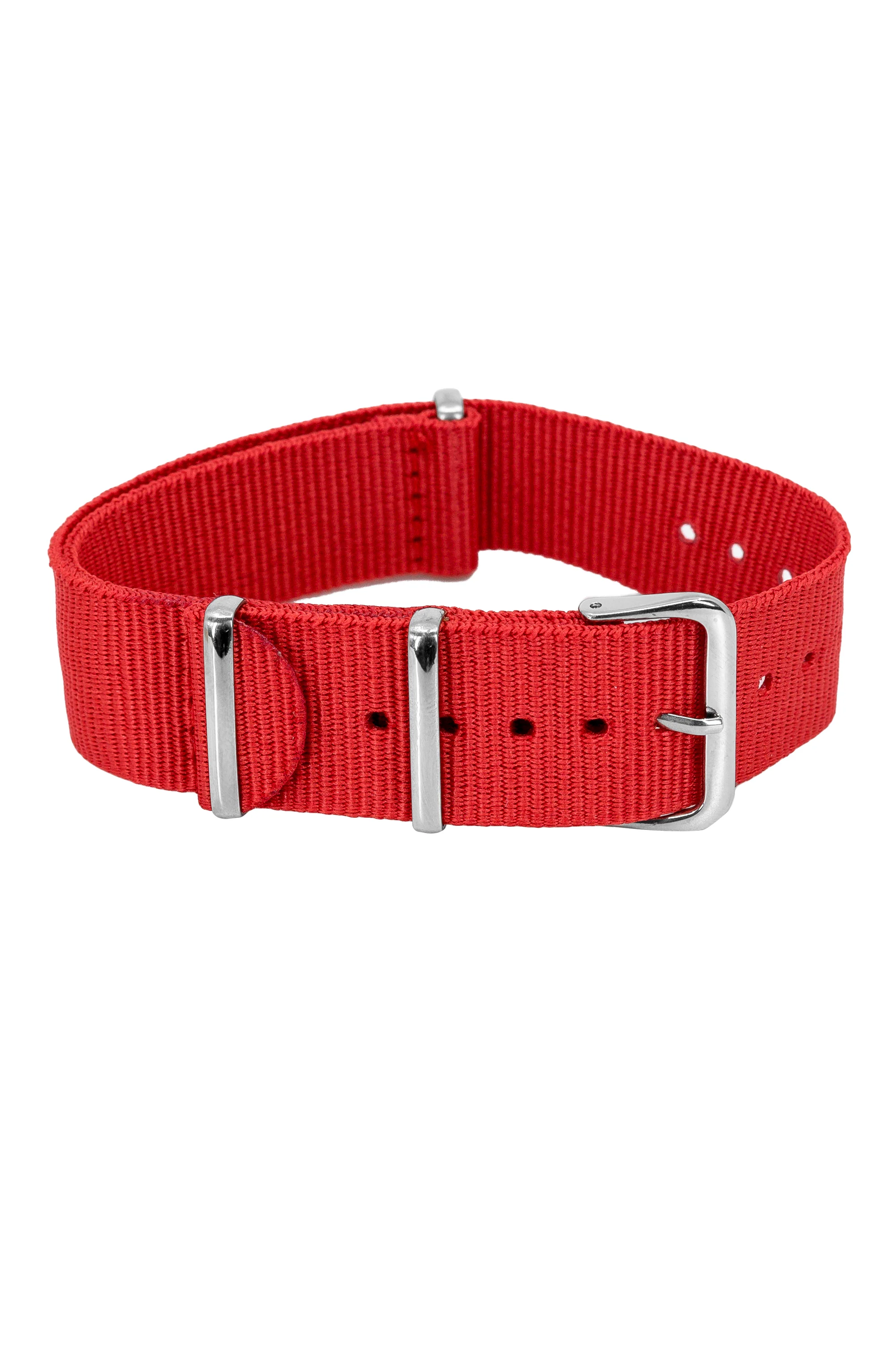 Nylon Watch Strap in RED with Polished Buckle and Keepers - Image 4
