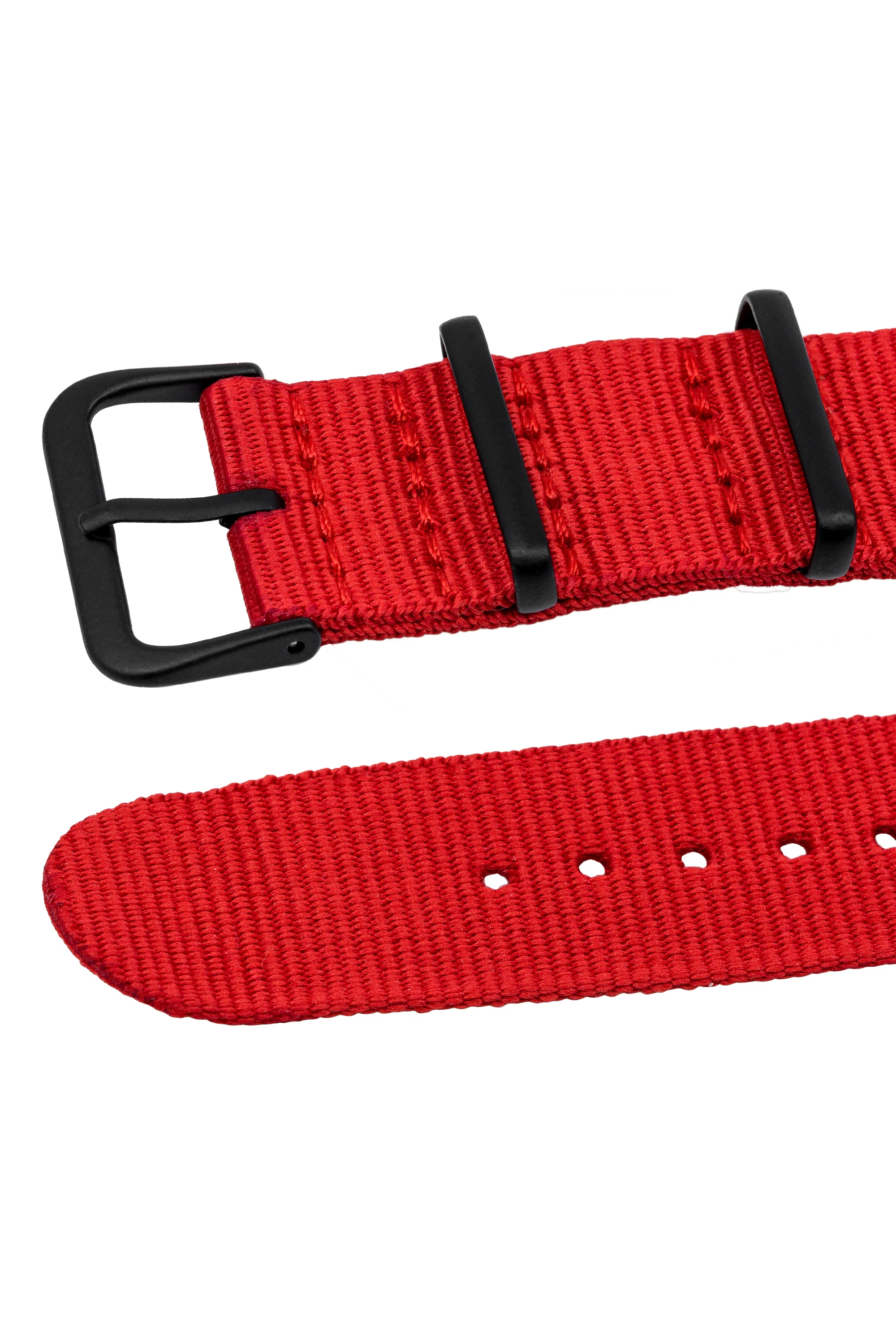 Nylon Watch Strap in RED with PVD Buckle and Keepers - Image 3