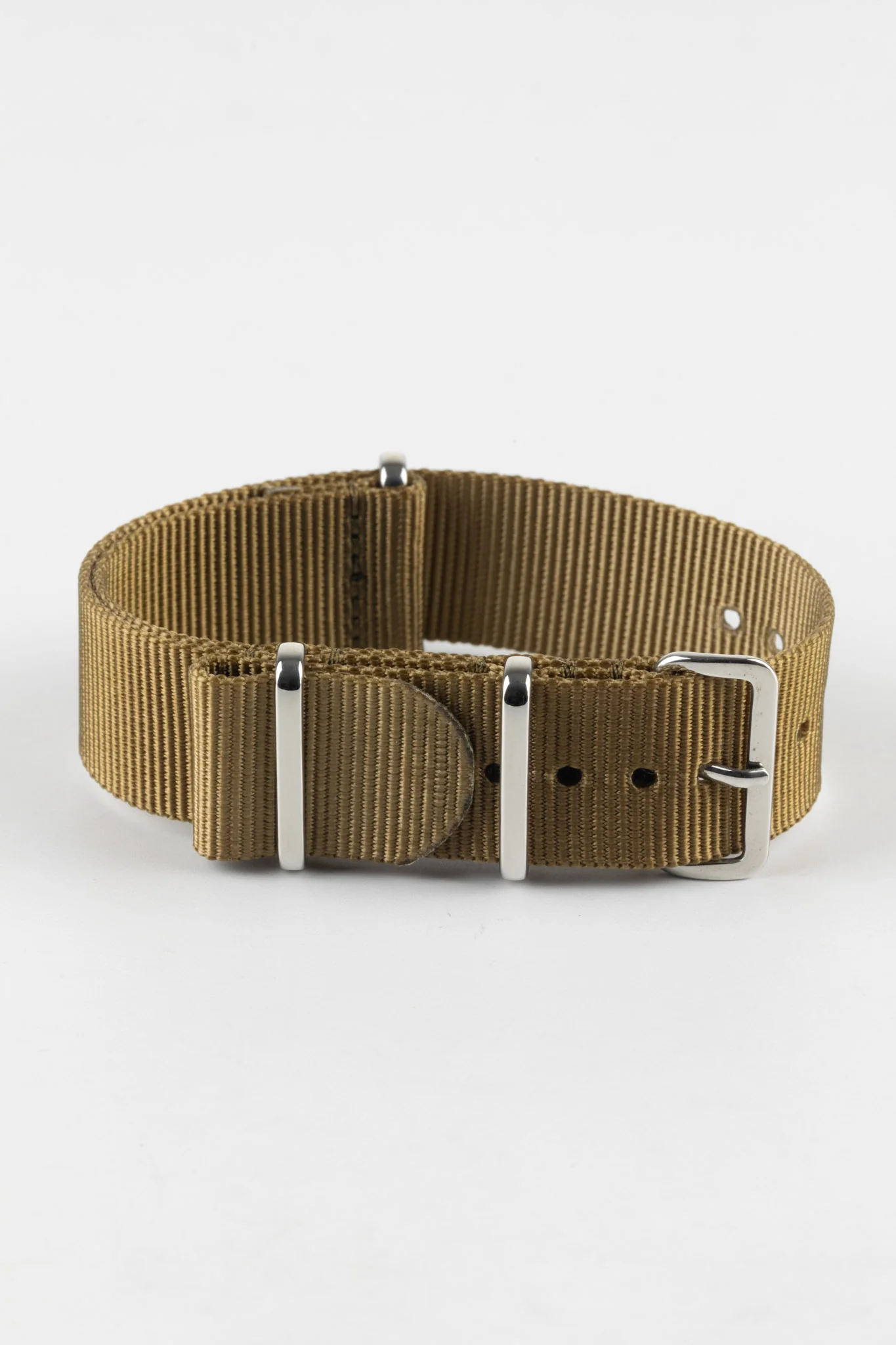 Nylon Watch Strap in KHAKI with Polished Buckle and Keepers - Image 4