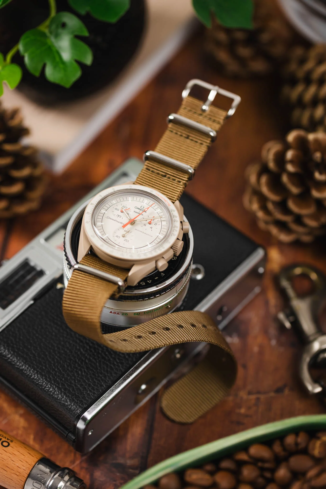 Nylon Watch Strap in KHAKI with Polished Buckle and Keepers - Image 5