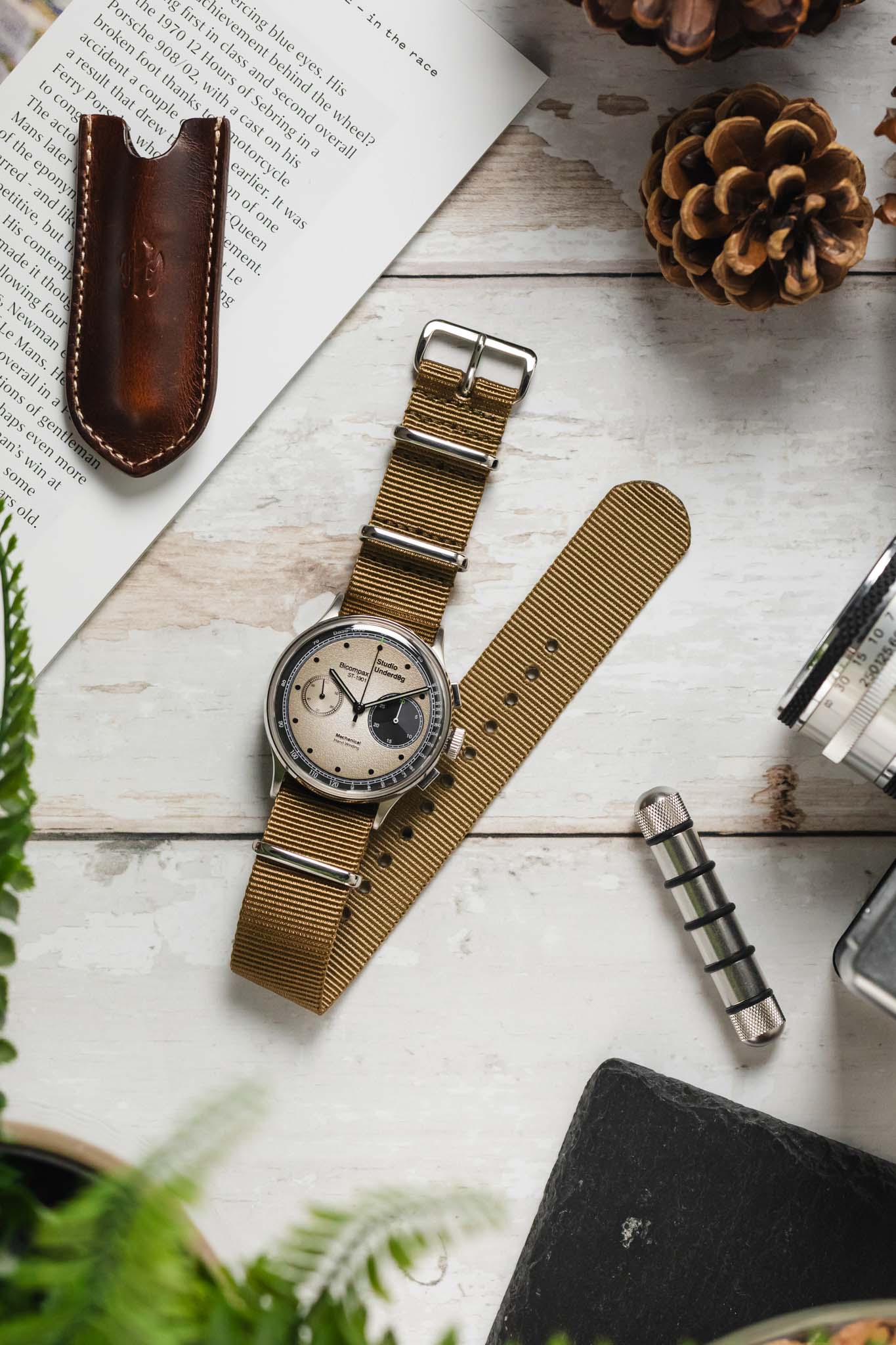 Nylon Watch Strap in KHAKI with Polished Buckle and Keepers - Image 9