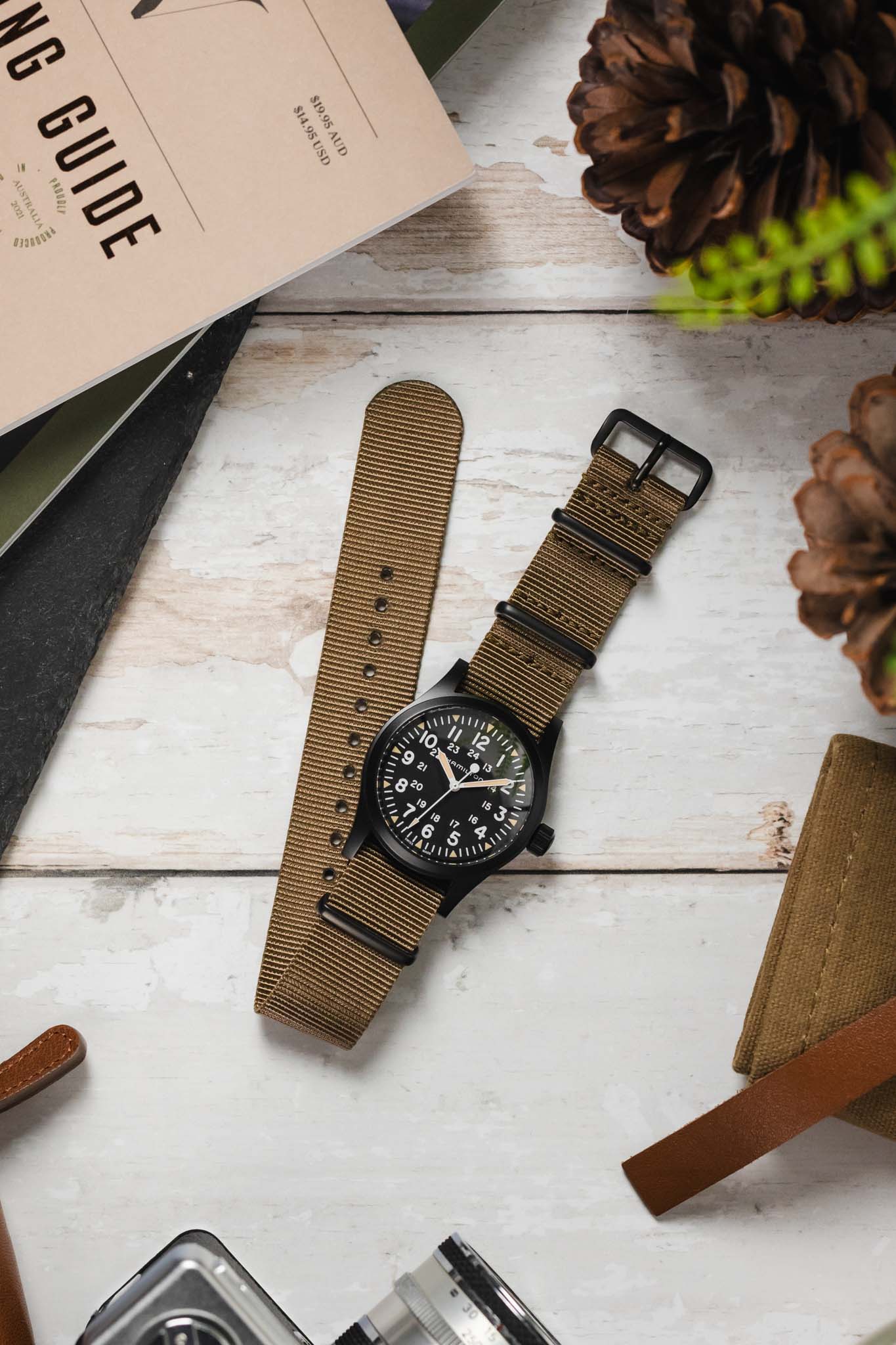 Nylon Watch Strap in KHAKI with PVD Buckle and Keepers - Image 6