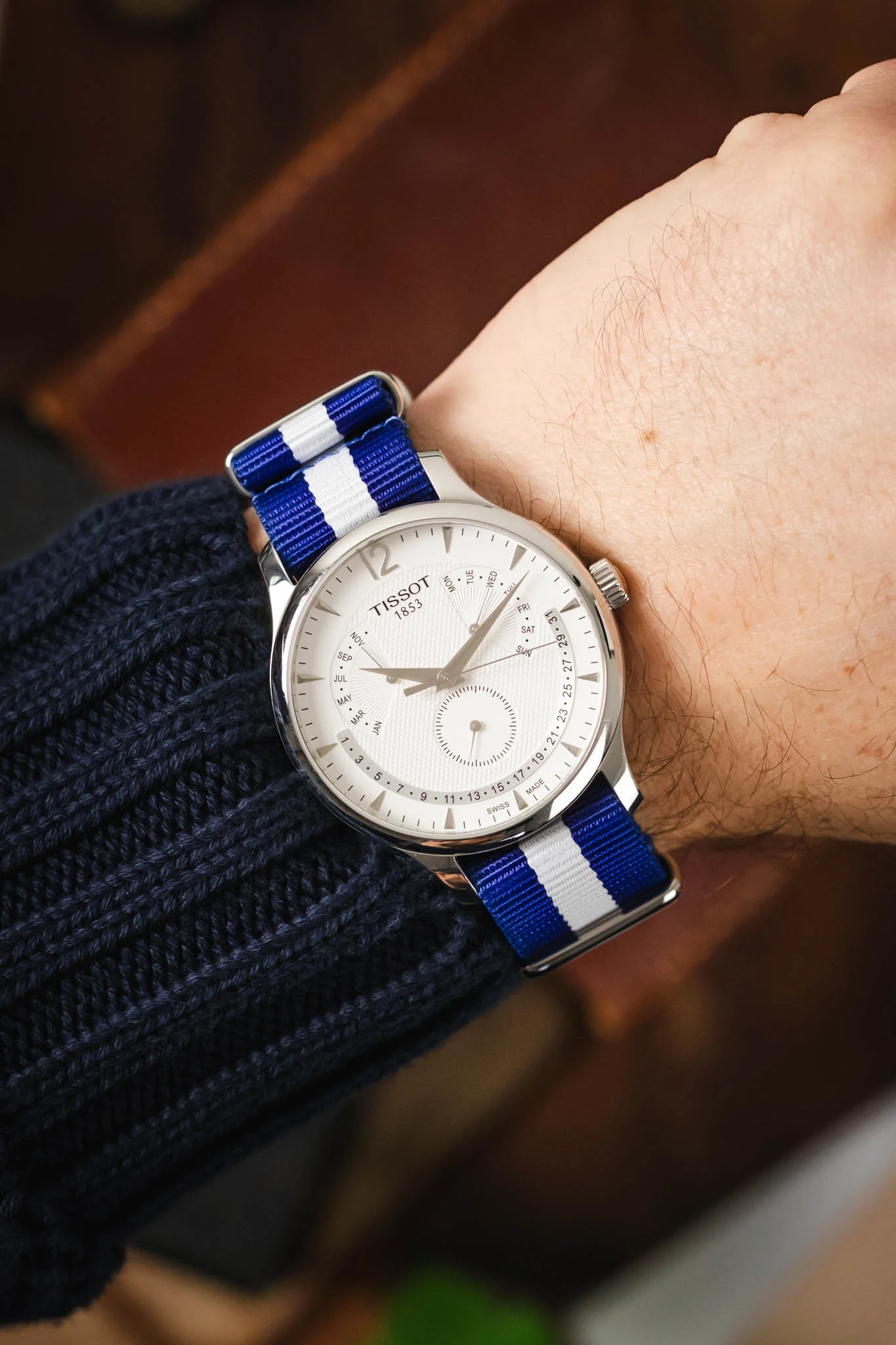 Nylon Watch Strap in ROYAL BLUE with WHITE Stripe - Image 2