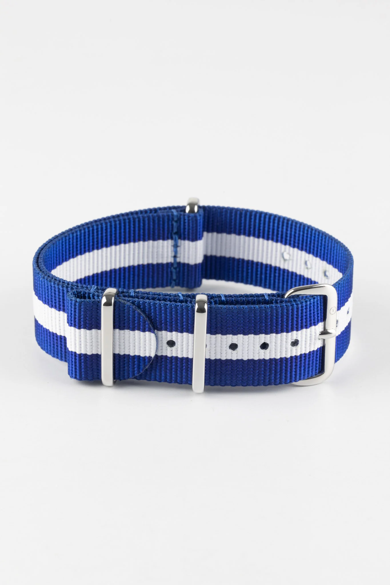 Nylon Watch Strap in ROYAL BLUE with WHITE Stripe - Image 3