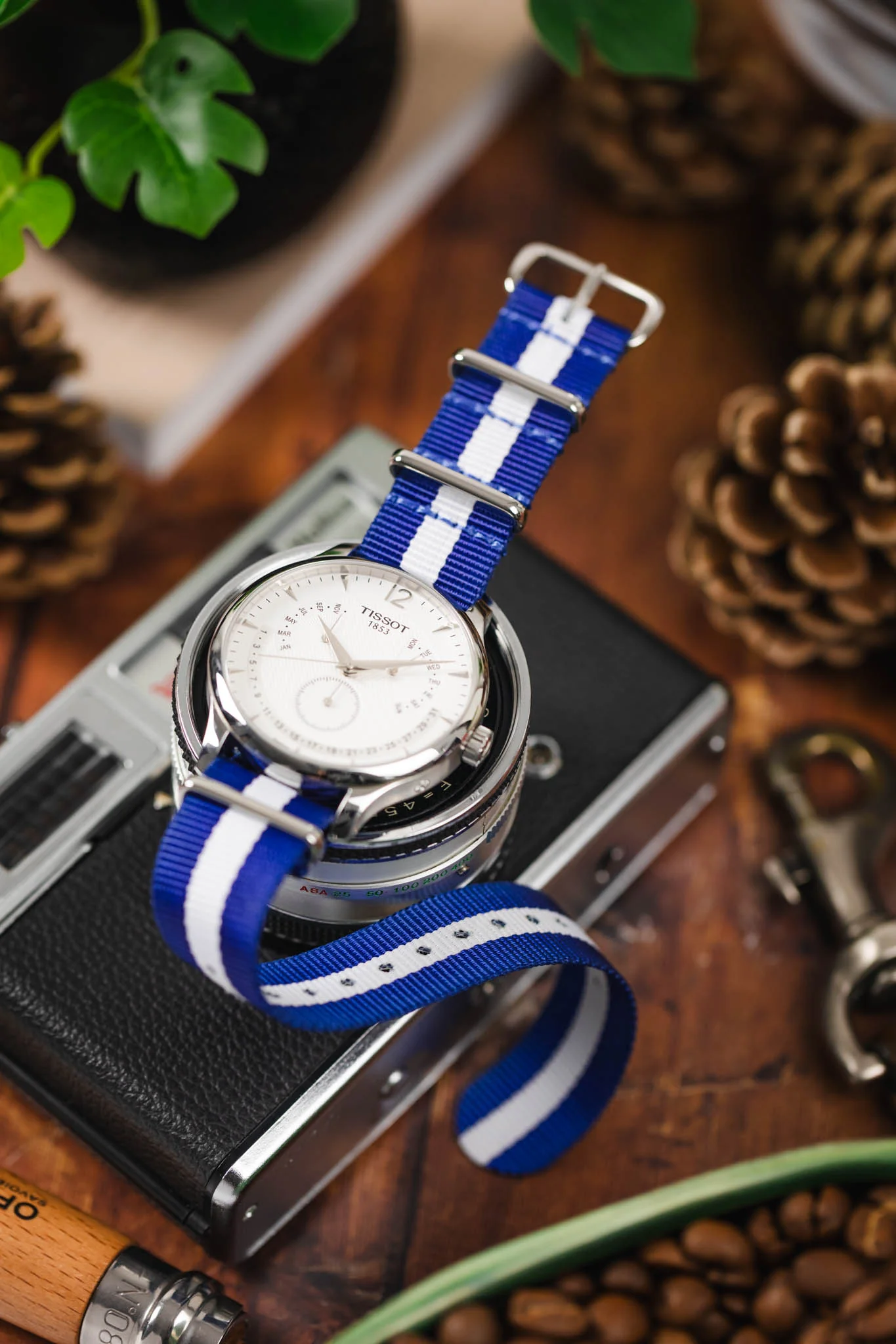 Nylon Watch Strap in ROYAL BLUE with WHITE Stripe - Image 4