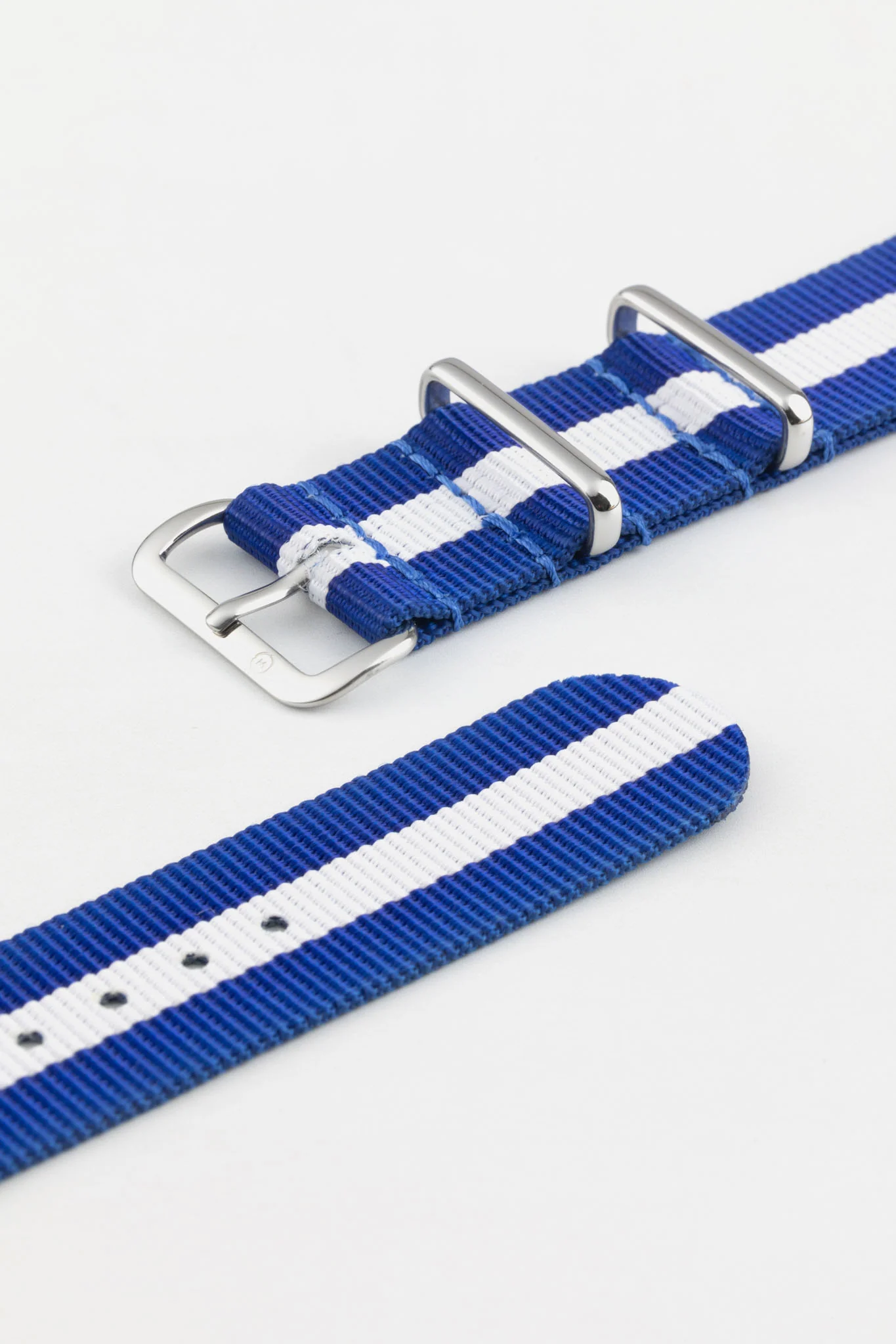 Nylon Watch Strap in ROYAL BLUE with WHITE Stripe - Image 5