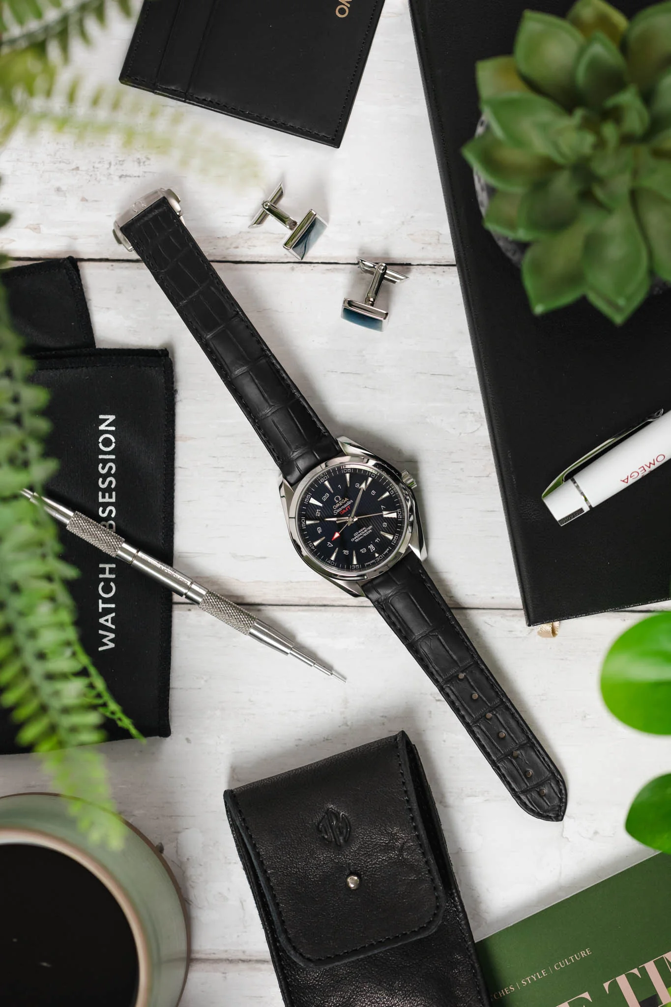 OMEGA Seamaster Aqua Terra GMT 150m Co‑Axial Chronometer 43mm  - Black Teaked Dial & Black Alligator Strap - Image 8