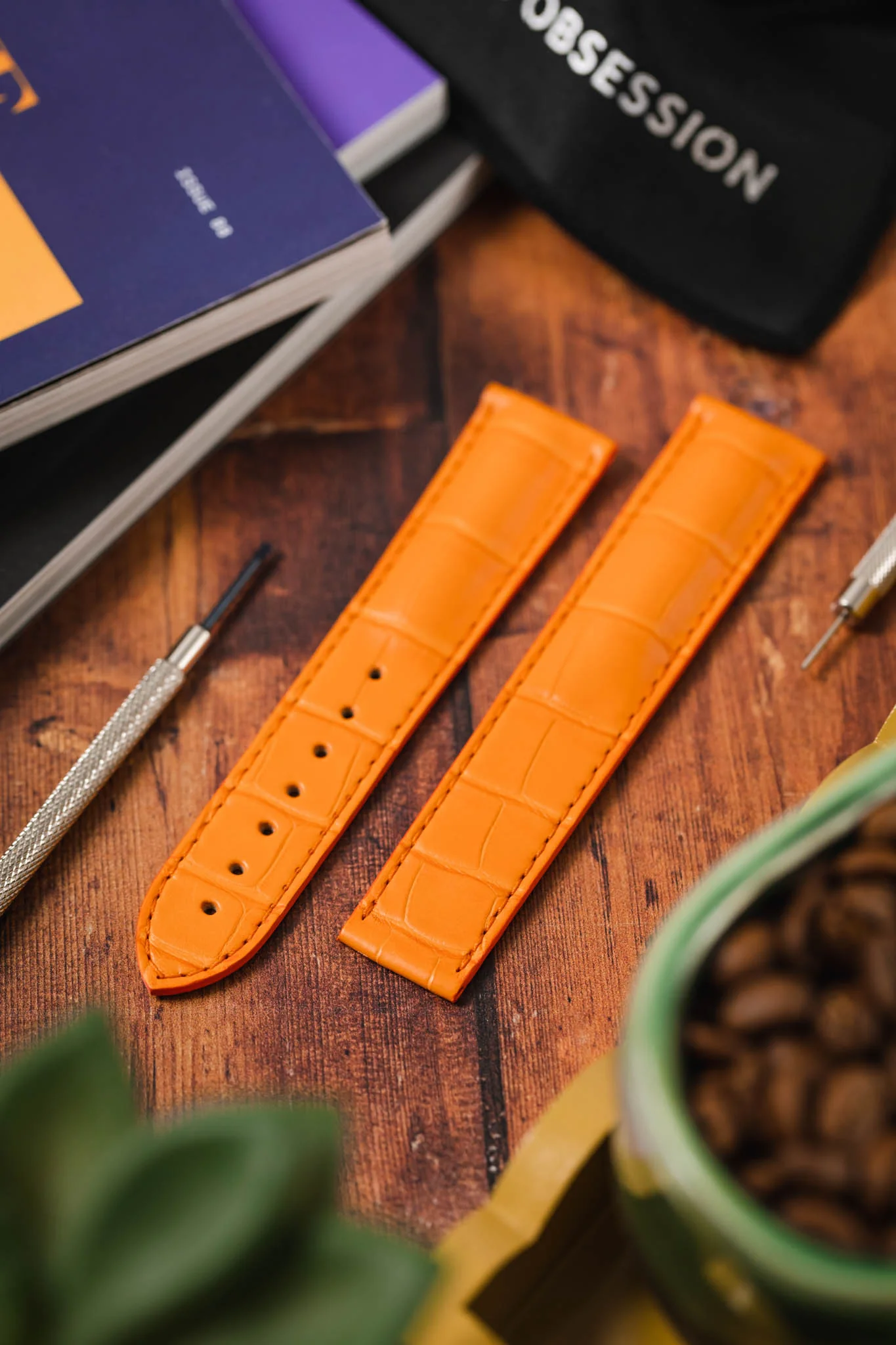 OMEGA 98000147 Genuine Alligator 20mm Deployment Watch Strap - ORANGE - Image 2