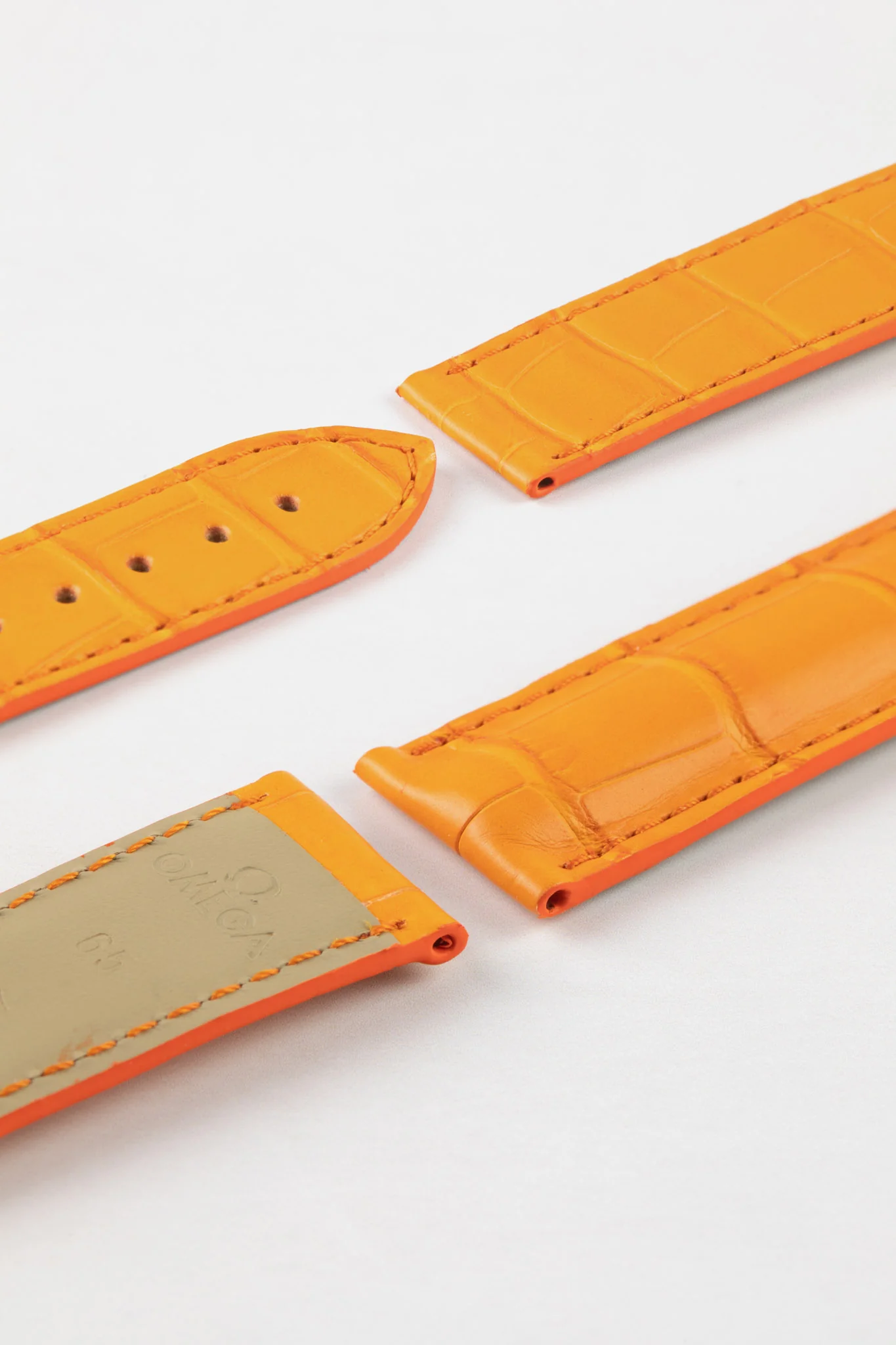 OMEGA 98000147 Genuine Alligator 20mm Deployment Watch Strap - ORANGE - Image 5