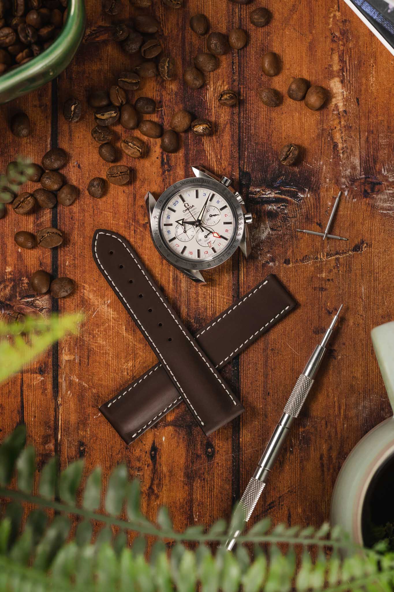 OMEGA 98000150 Calfskin Leather 21mm Deployment Watch Strap - BROWN - Image 2