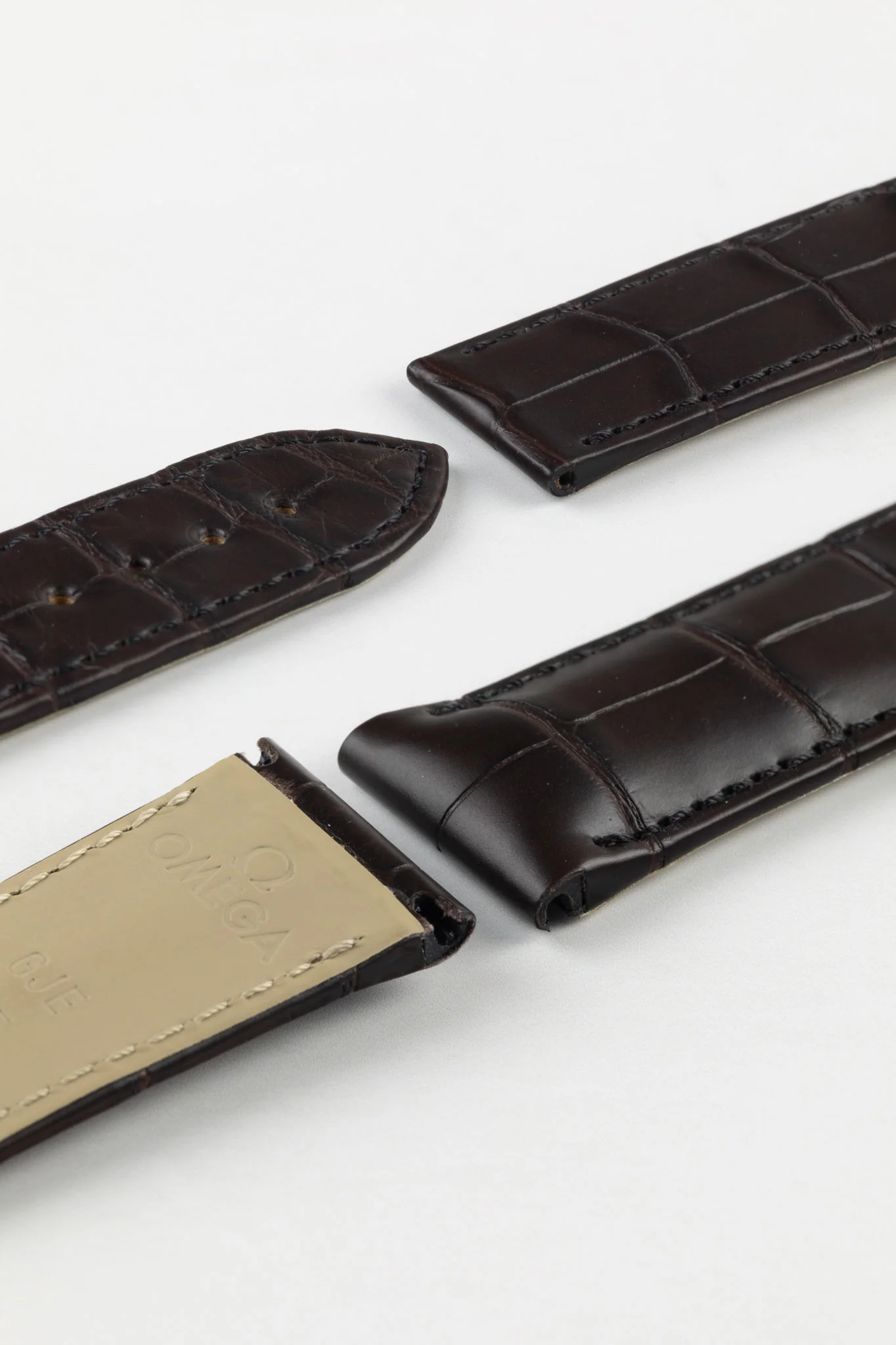 OMEGA 98000234 DeVille Hour Vision Genuine Alligator 22mm Deployment Watch Strap in DARK BROWN - Image 3