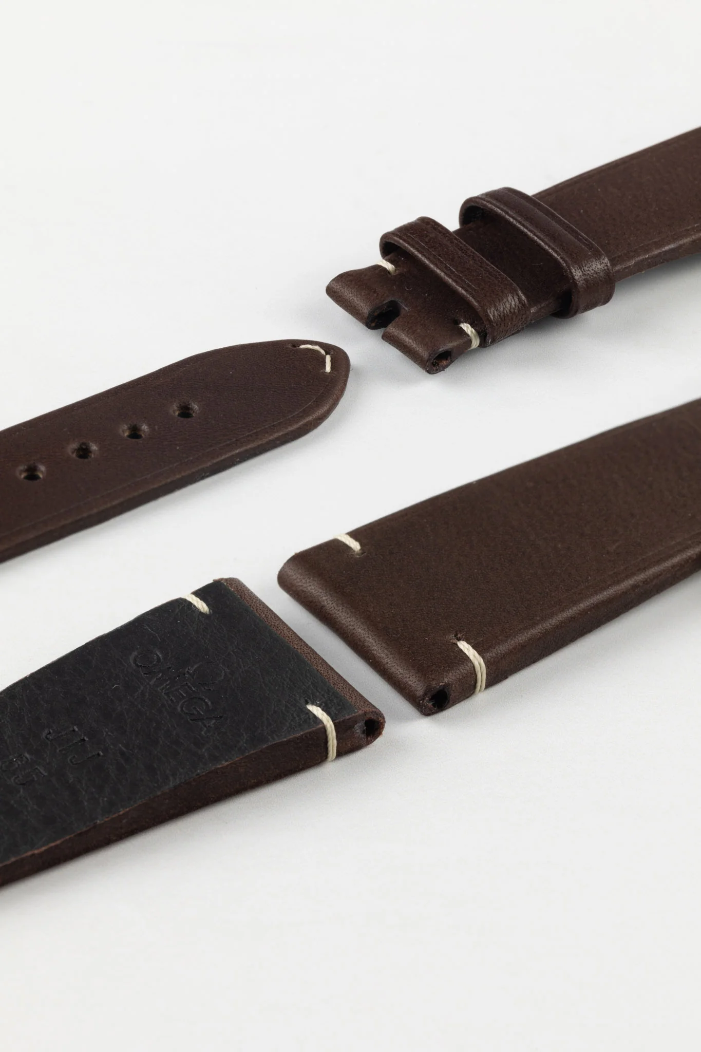 OMEGA CUZ014660 Vintage Style 21mm Leather Watch Strap in DARK BROWN - Image 3