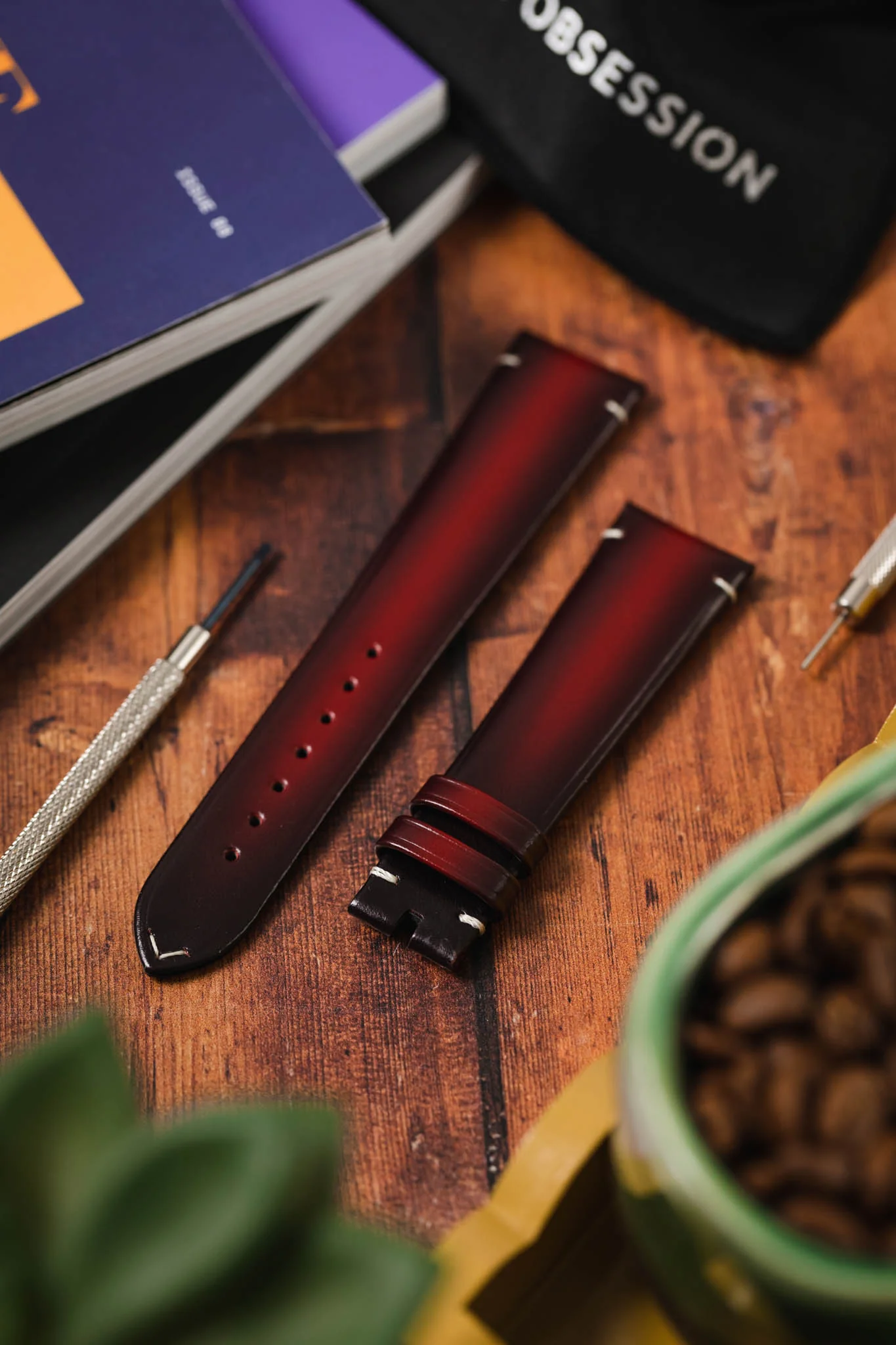OMEGA CUZ015430 Speedmaster 57 Vintage Style 20mm Leather Watch Strap - BURGUNDY - Image 2
