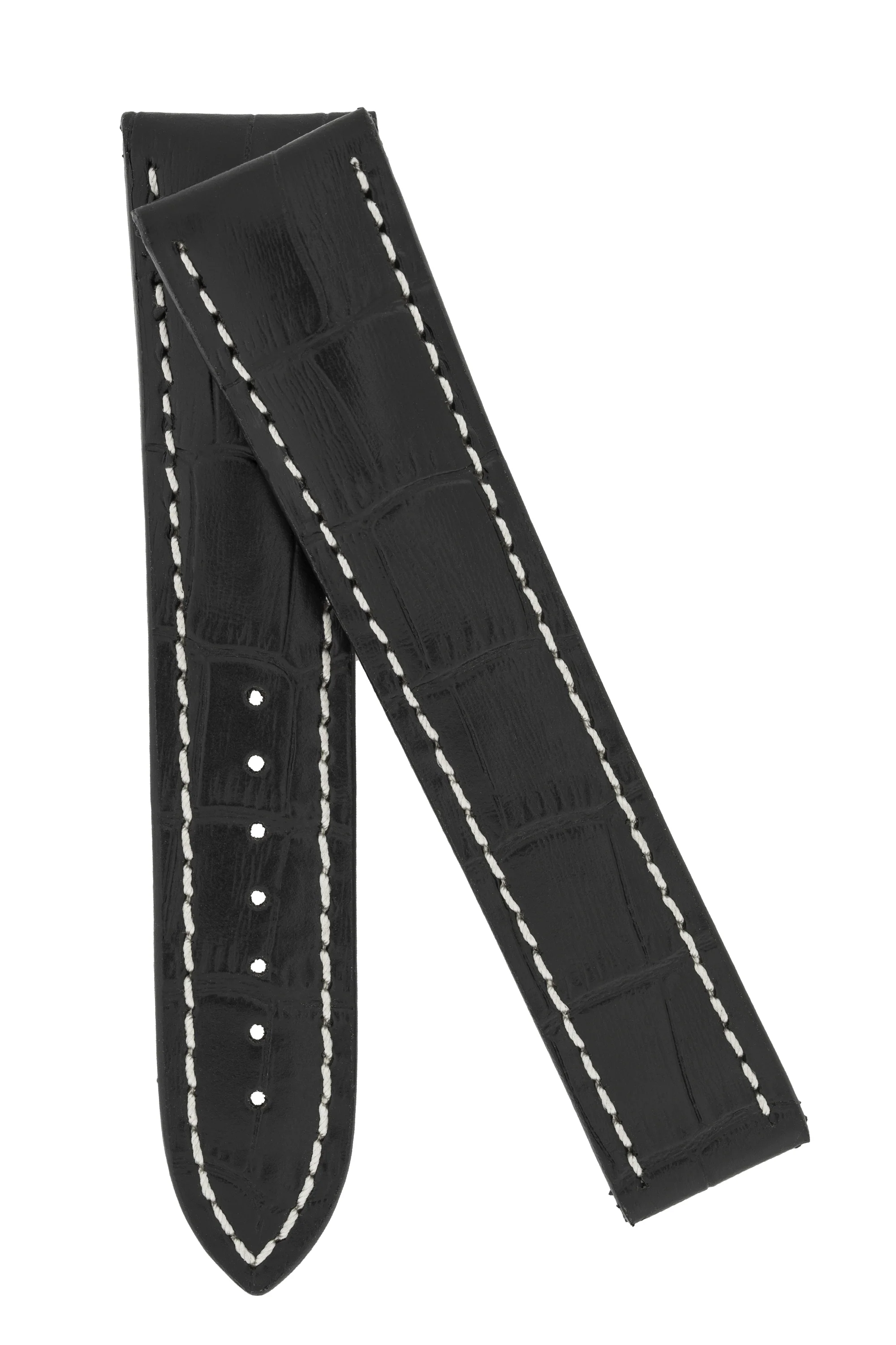 Omega-Style Alligator Embossed Leather Deployment Watch Strap in BLACK - Image 4