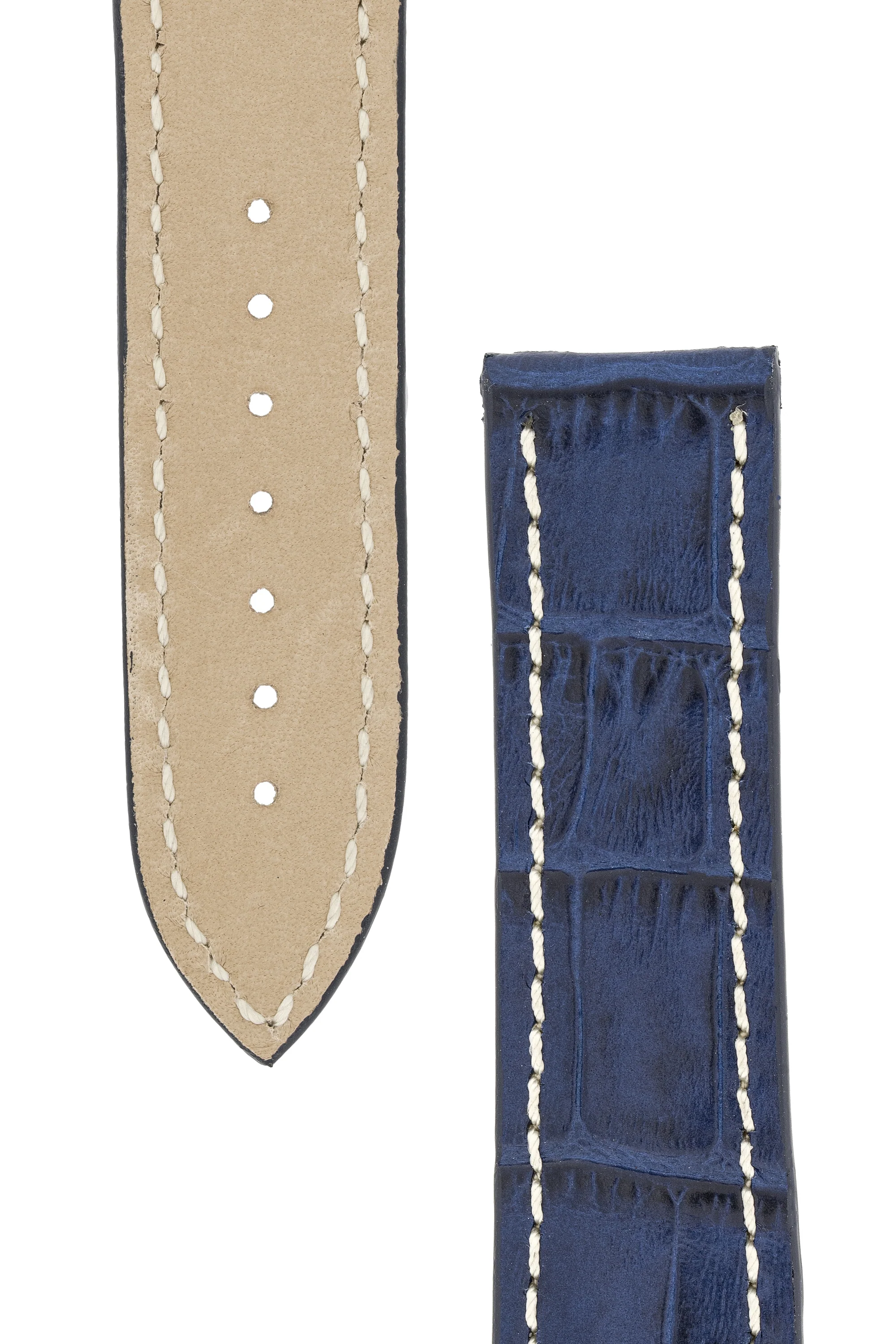 Omega-Style Alligator Embossed Leather Deployment Watch Strap in BLUE - Image 3