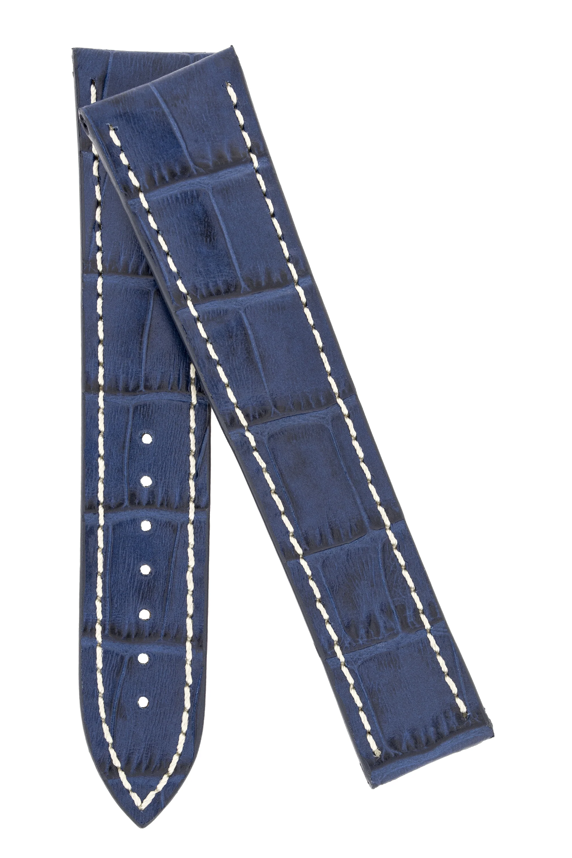 Omega-Style Alligator Embossed Leather Deployment Watch Strap in BLUE - Image 4