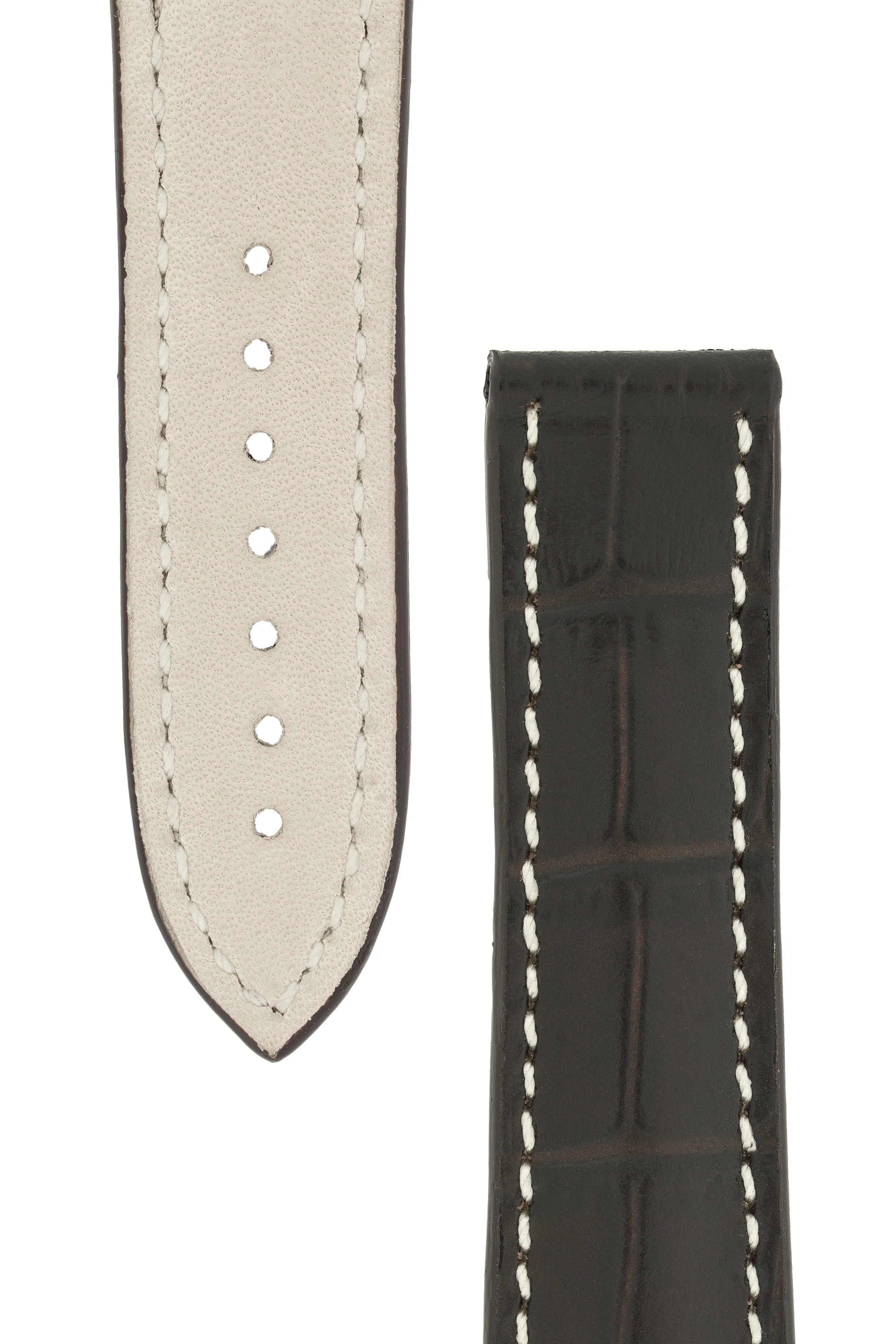 Omega-Style Alligator Embossed Leather Deployment Watch Strap in BROWN - Image 3