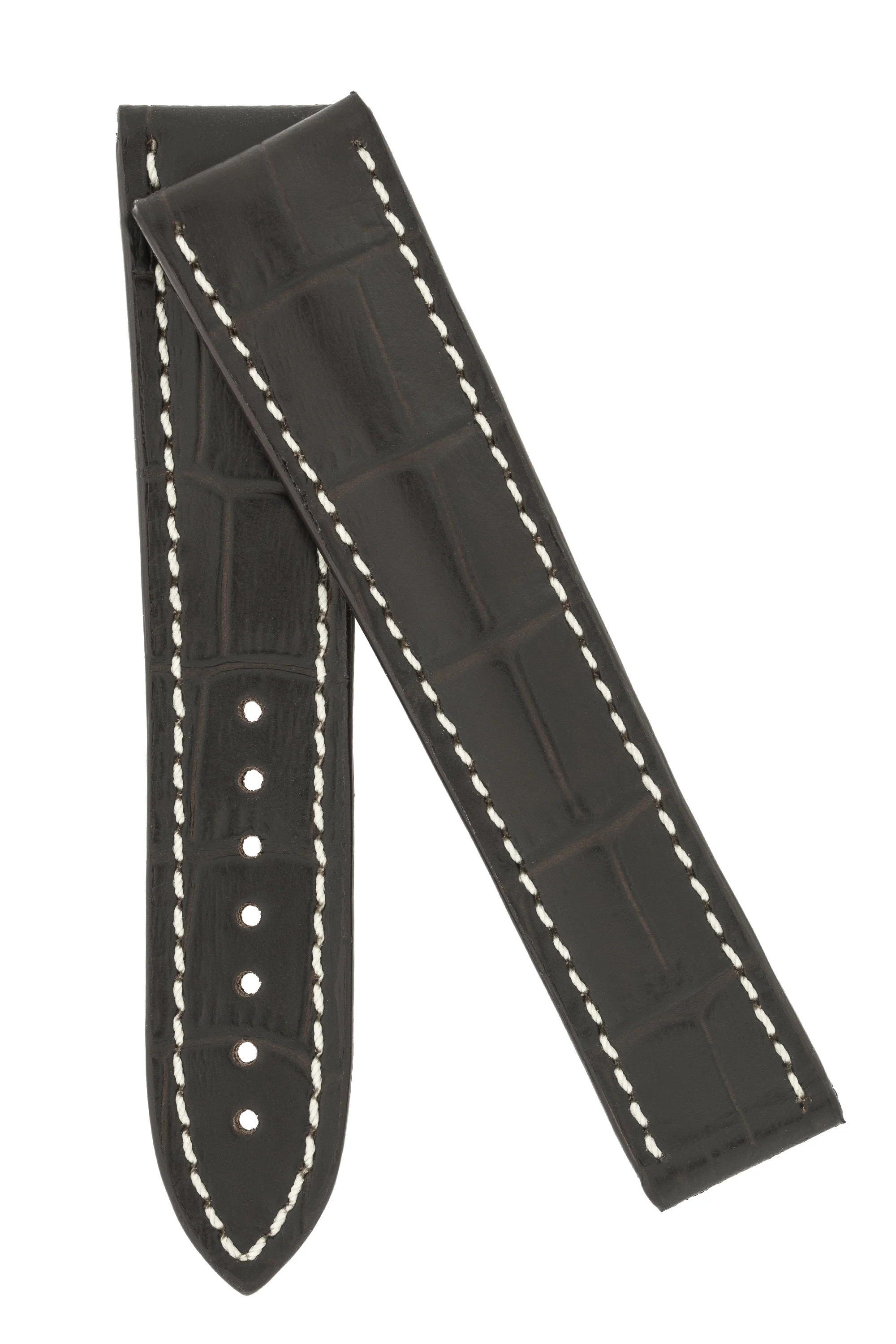 Omega-Style Alligator Embossed Leather Deployment Watch Strap in BROWN - Image 4