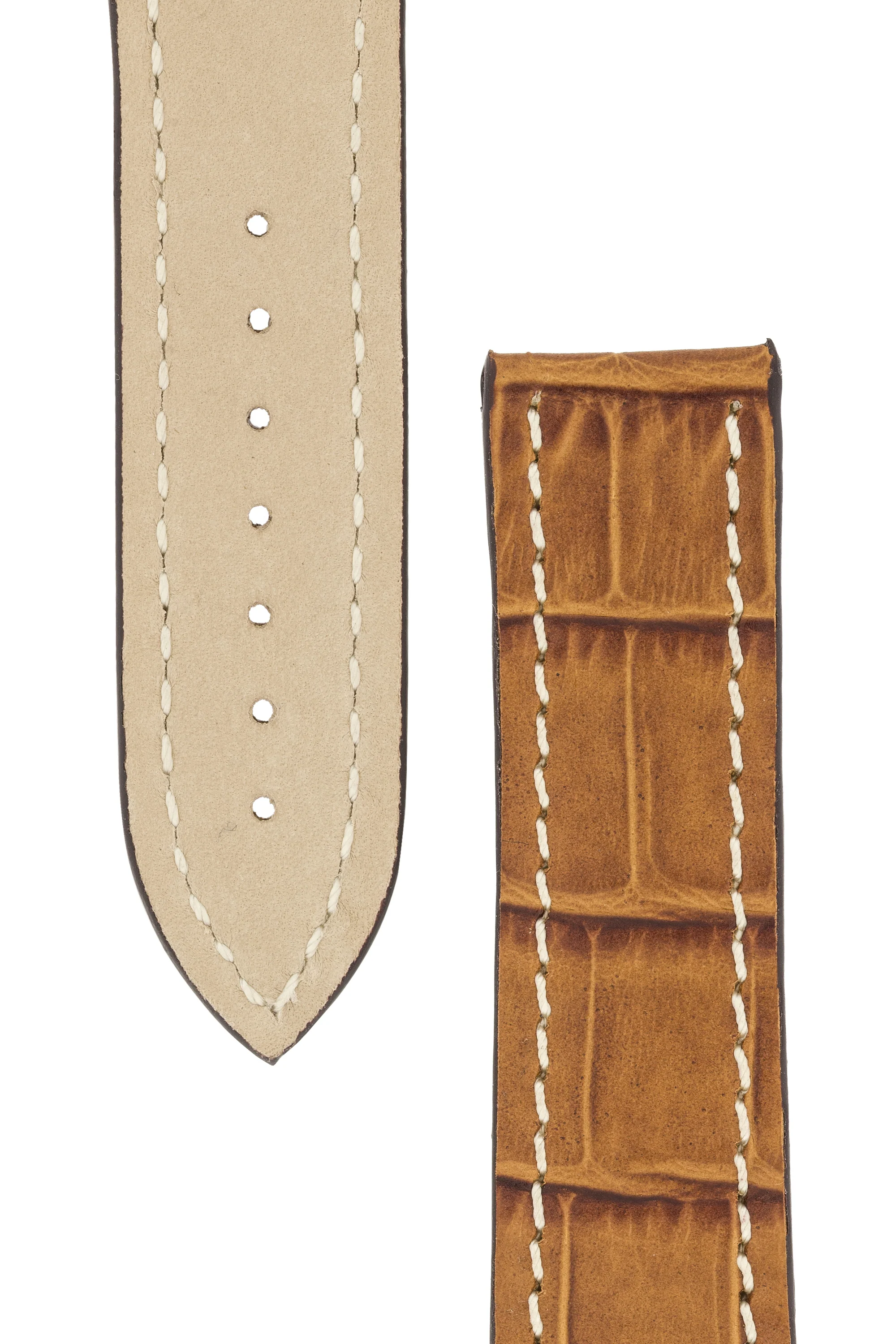 Omega-Style Alligator Embossed Leather Deployment Watch Strap in GOLD BROWN - Image 3