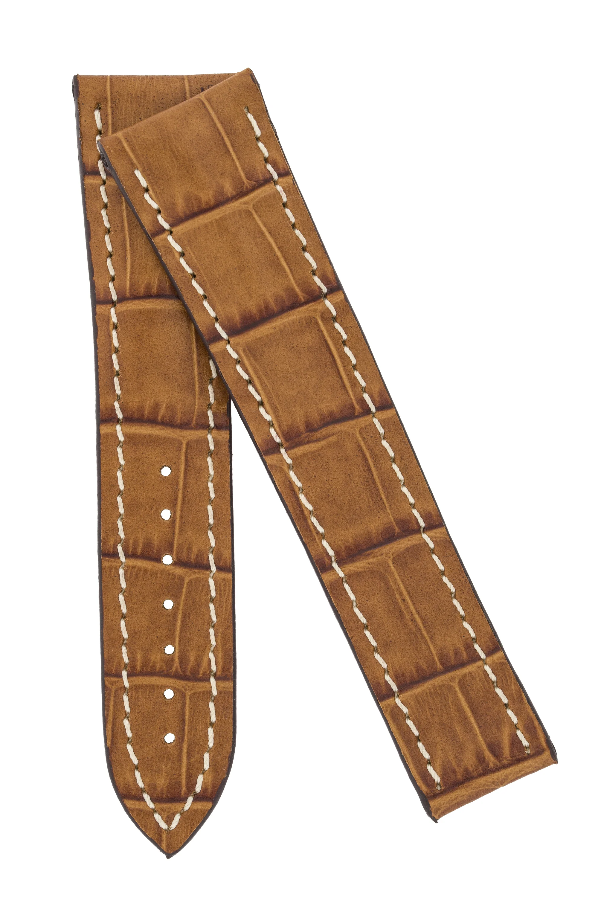 Omega-Style Alligator Embossed Leather Deployment Watch Strap in GOLD BROWN - Image 4