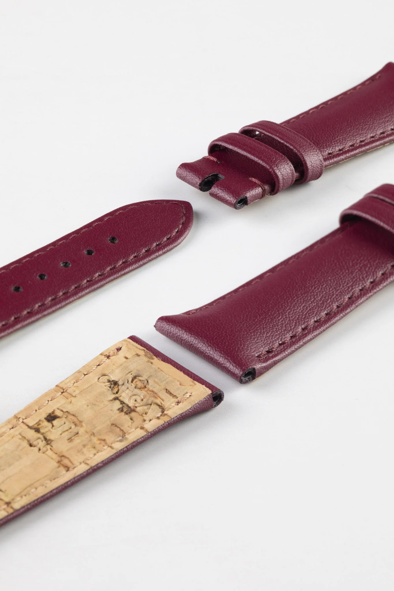 OMEGA Vegan Faux-Leather Watch Strap with Cork Lining in BURGUNDY - Image 3