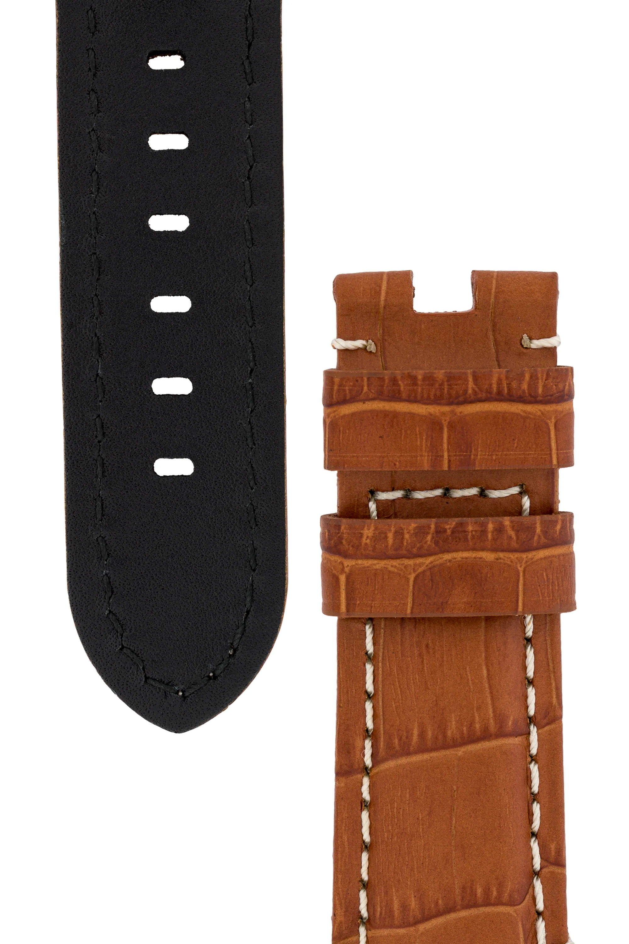 Panerai-Style Alligator-Embossed Deployment Watch Strap in BROWN / WHITE - Image 3