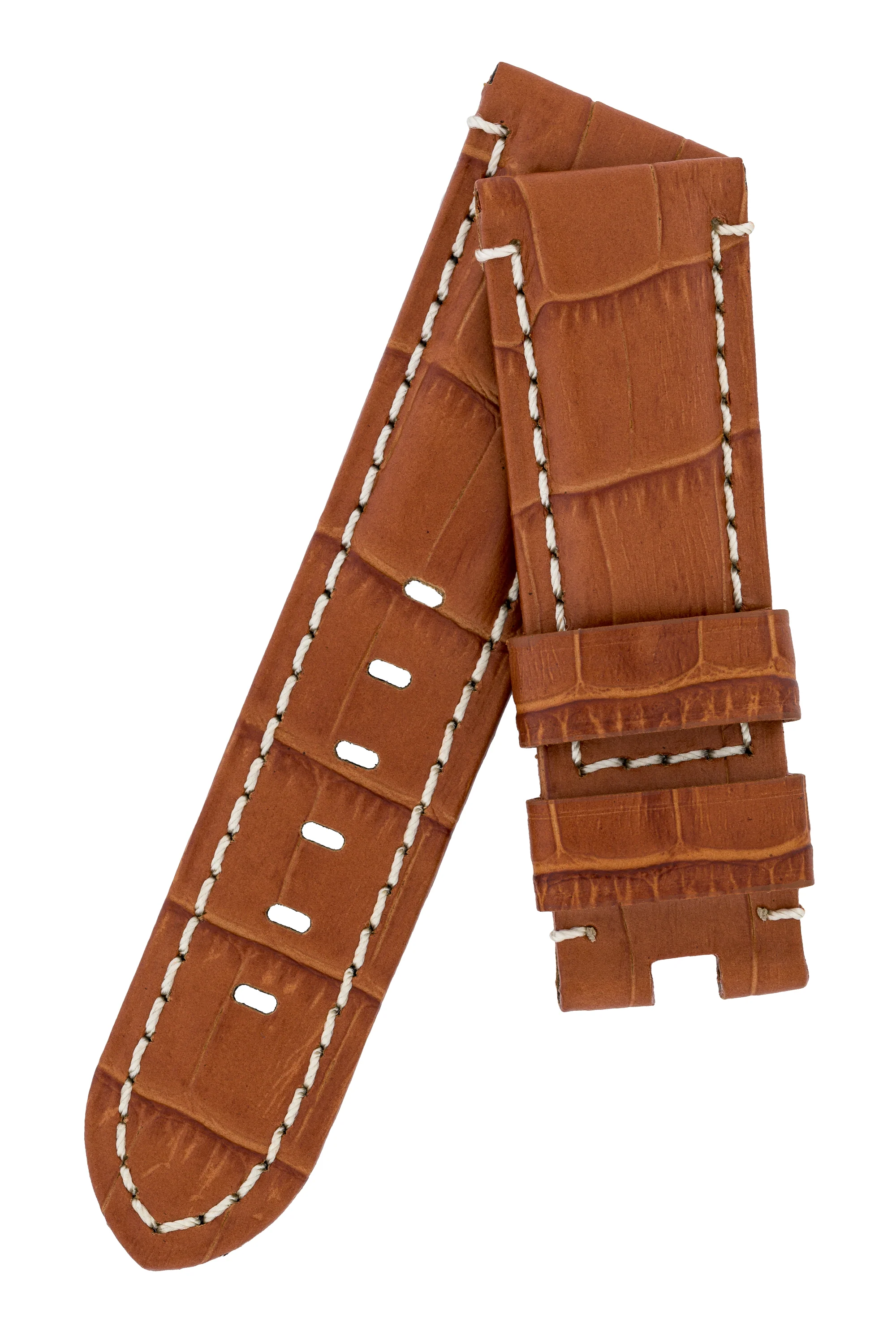 Panerai-Style Alligator-Embossed Deployment Watch Strap in BROWN / WHITE - Image 4