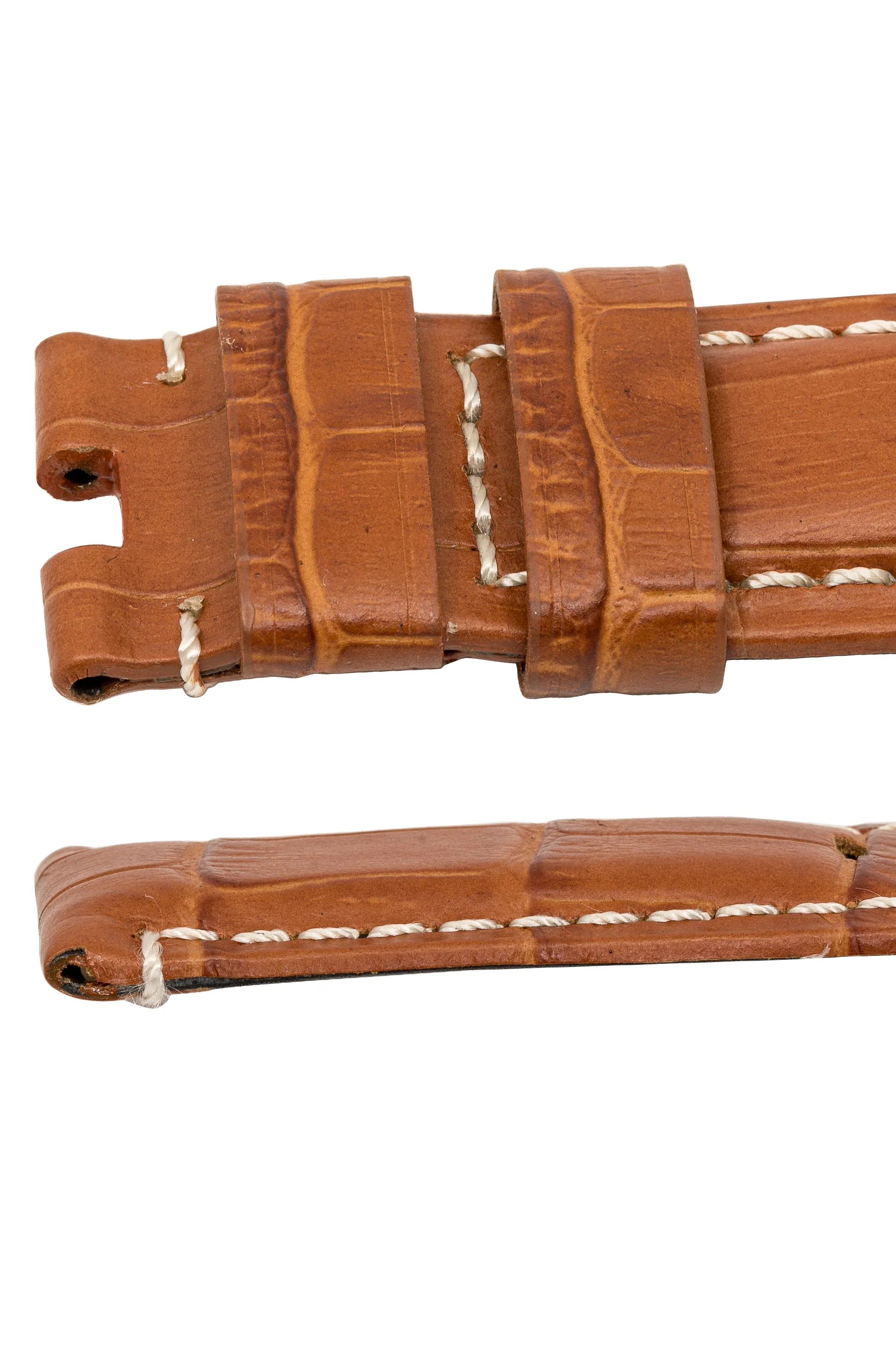 Panerai-Style Alligator-Embossed Deployment Watch Strap in BROWN / WHITE - Image 5