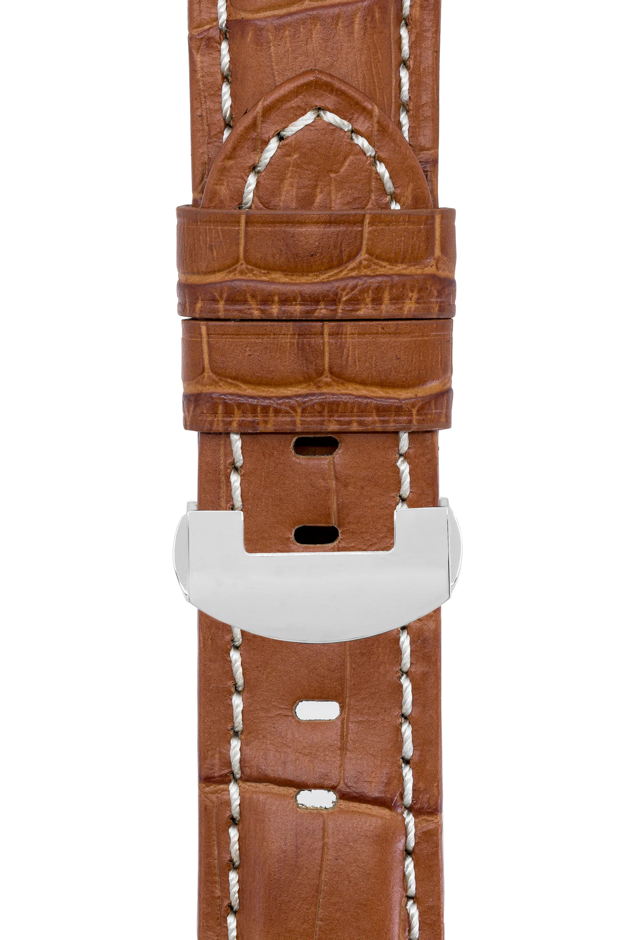 Panerai-Style Alligator-Embossed Deployment Watch Strap in BROWN / WHITE - Image 6