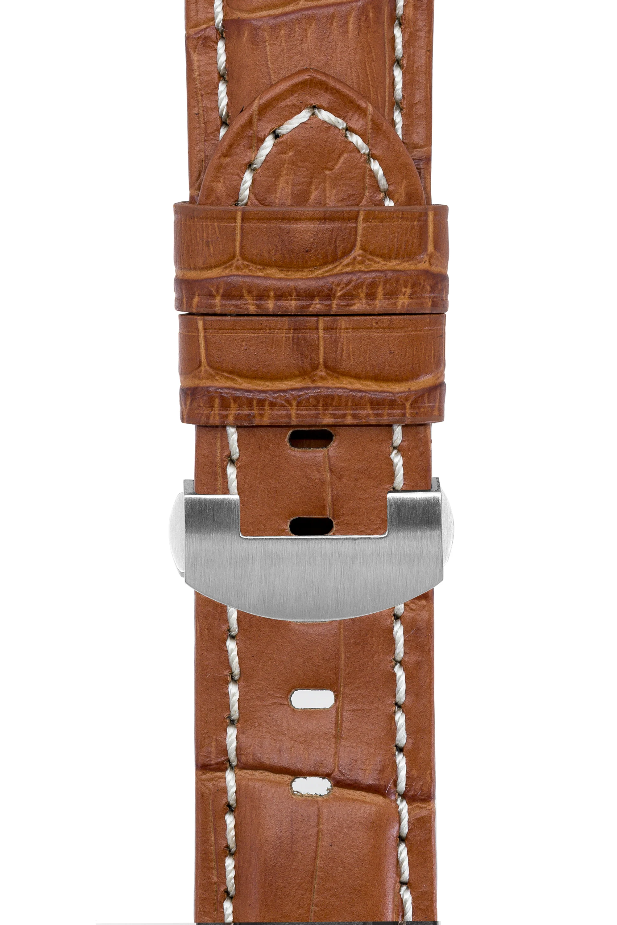 Panerai-Style Alligator-Embossed Deployment Watch Strap in BROWN / WHITE - Image 7