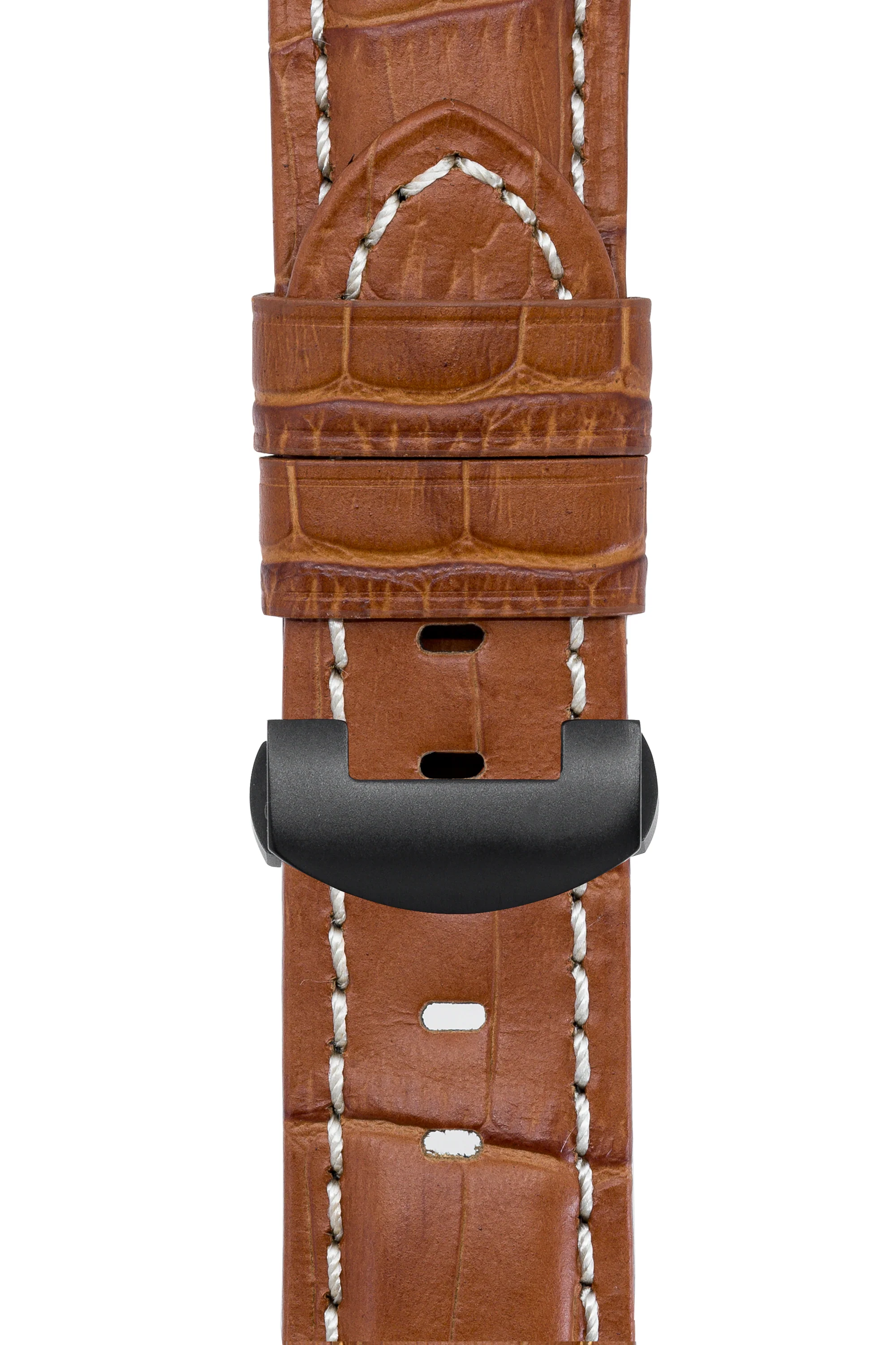 Panerai-Style Alligator-Embossed Deployment Watch Strap in BROWN / WHITE - Image 8