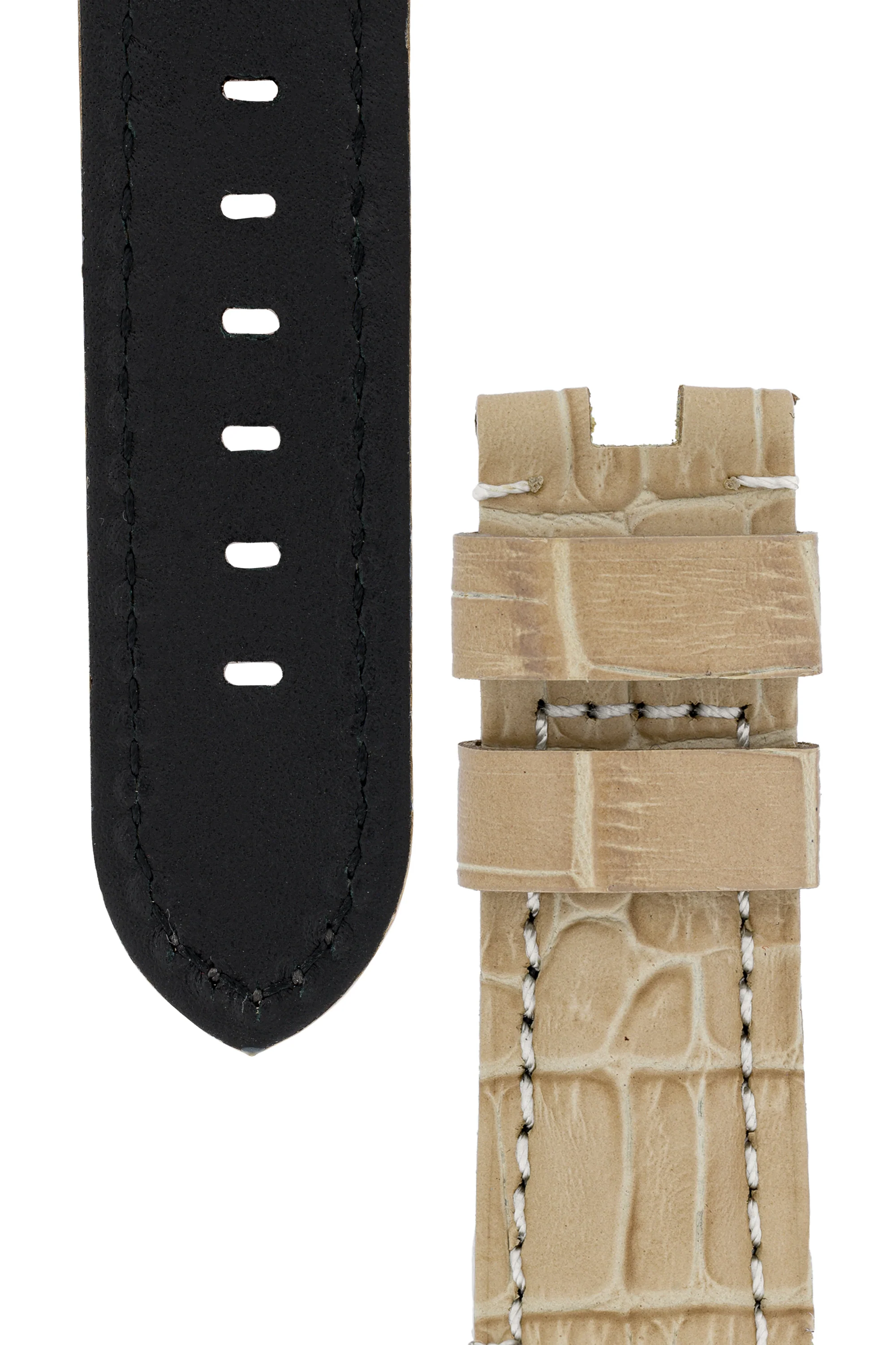 Panerai-Style Alligator-Embossed Deployment Watch Strap in BEIGE - Image 3