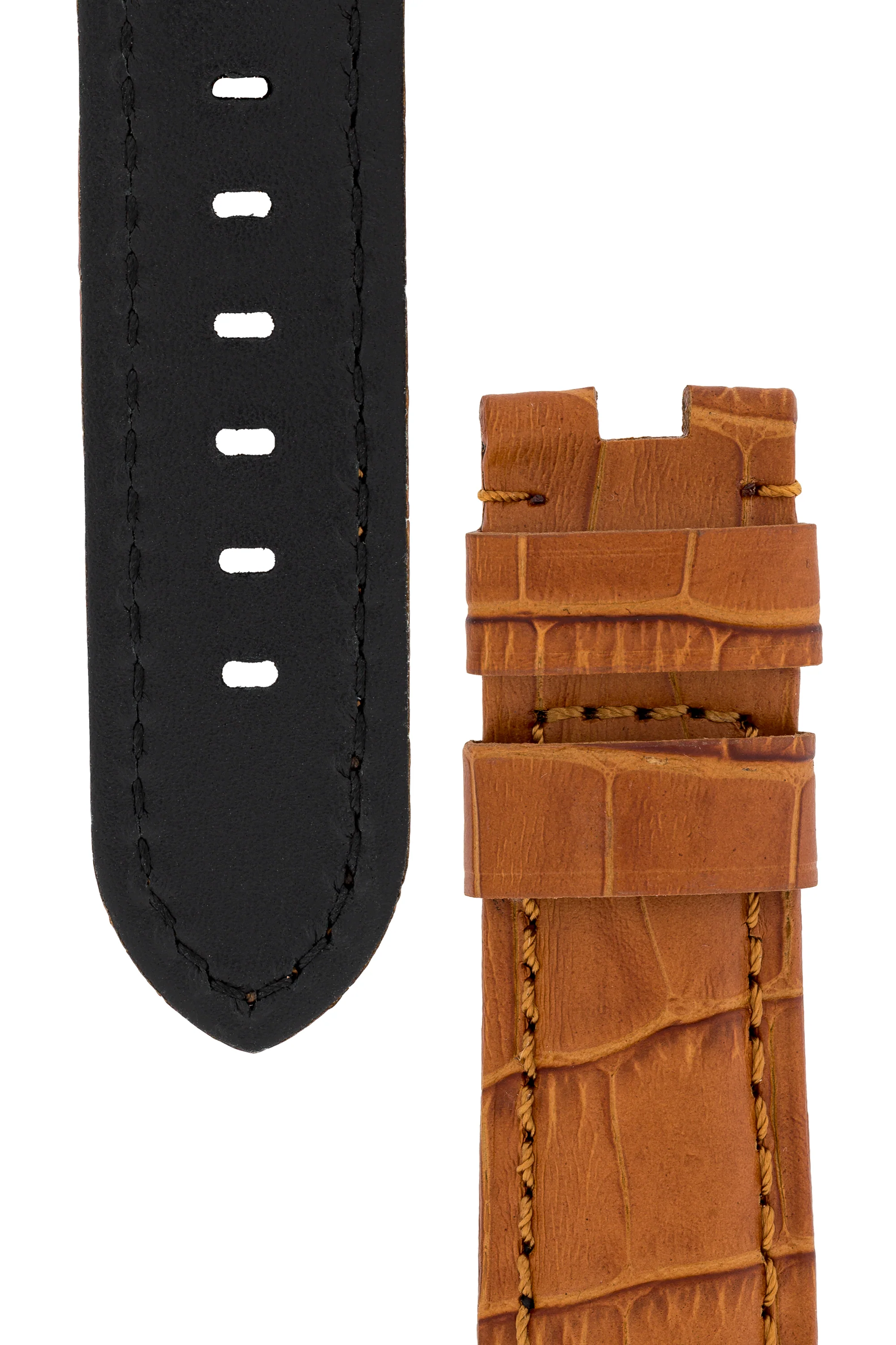 Panerai-Style Alligator-Embossed Deployment Watch Strap in BROWN / BROWN - Image 3