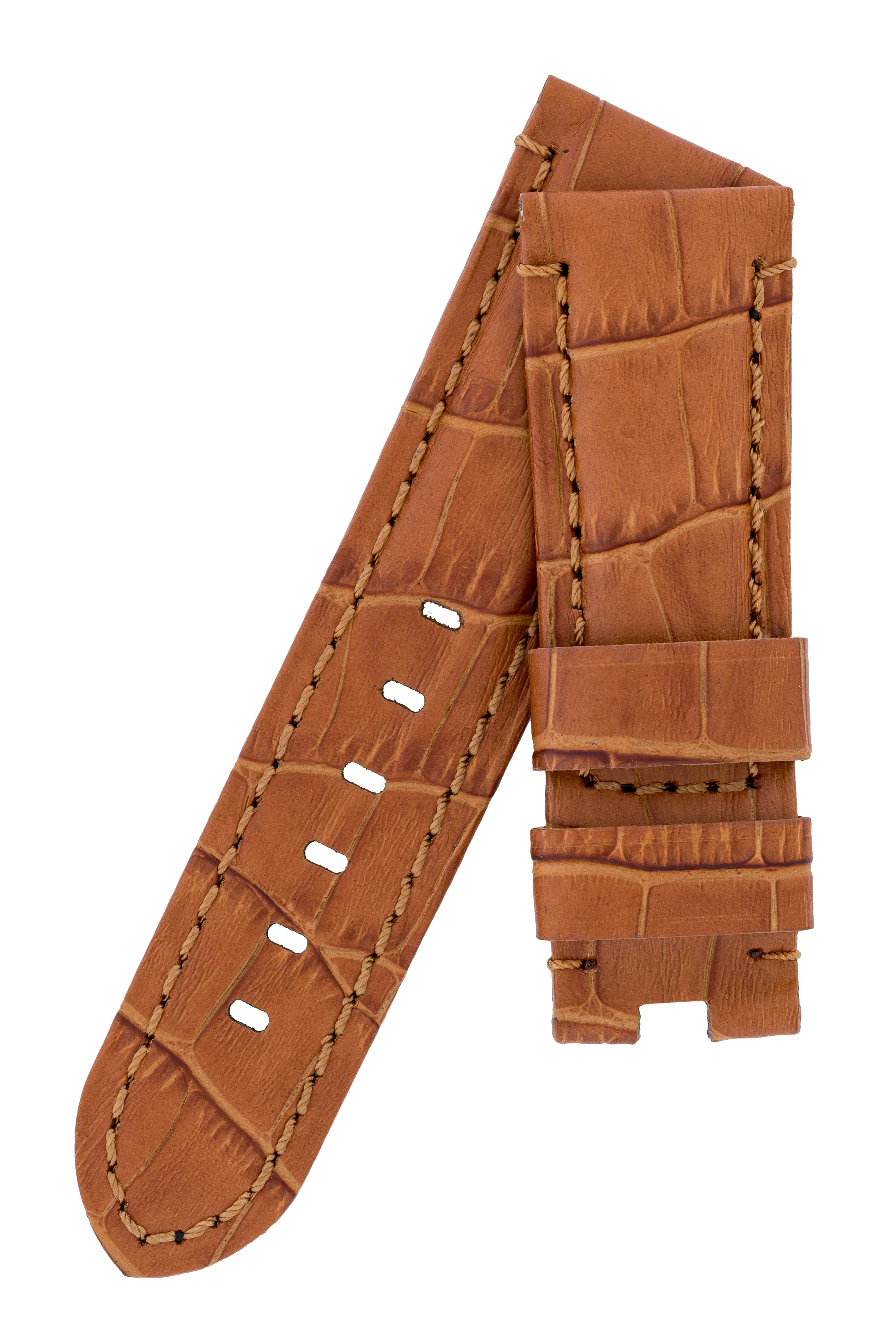 Panerai-Style Alligator-Embossed Deployment Watch Strap in BROWN / BROWN - Image 4