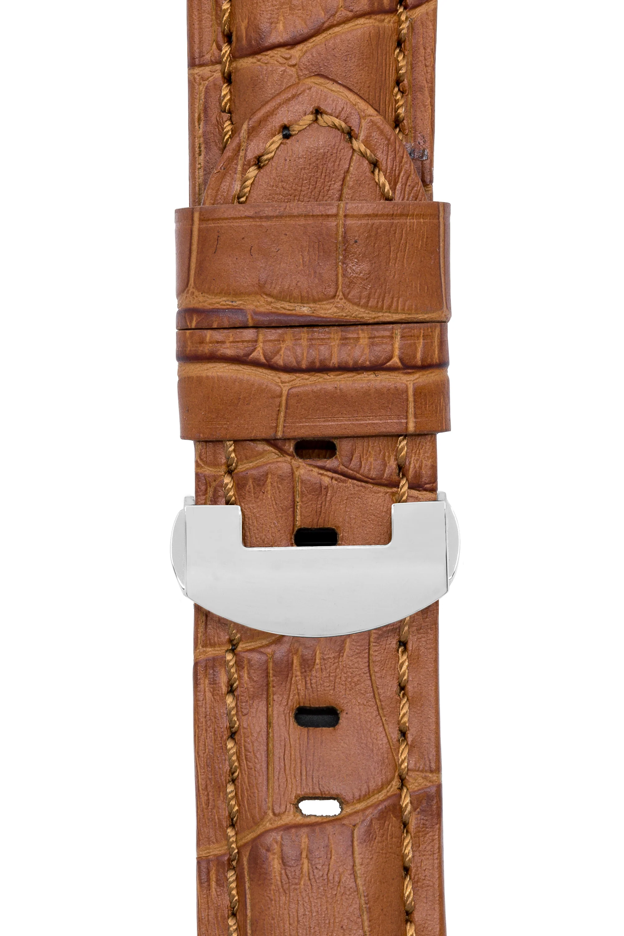 Panerai-Style Alligator-Embossed Deployment Watch Strap in BROWN / BROWN - Image 6