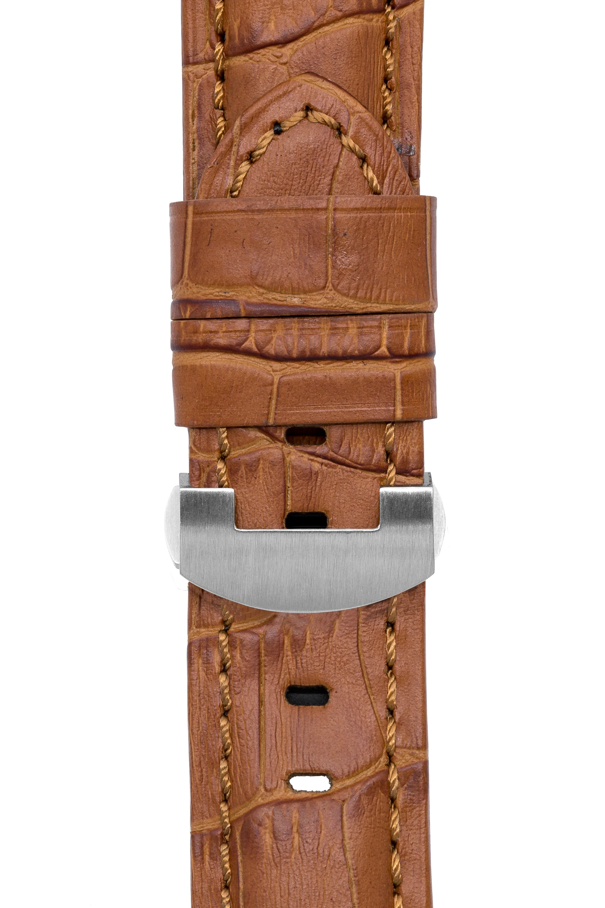 Panerai-Style Alligator-Embossed Deployment Watch Strap in BROWN / BROWN - Image 7