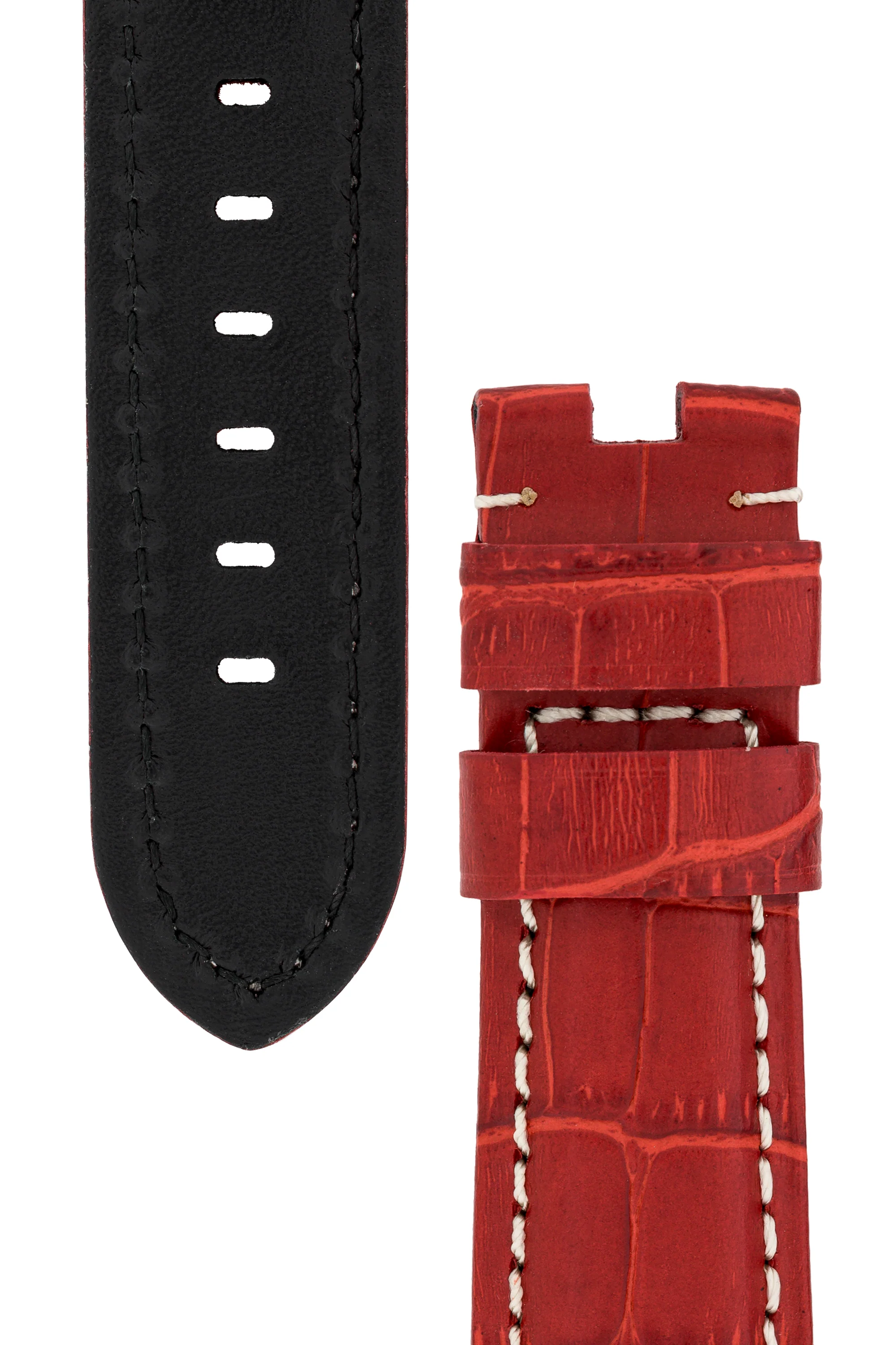 Panerai-Style Alligator-Embossed Deployment Watch Strap in RED - Image 3