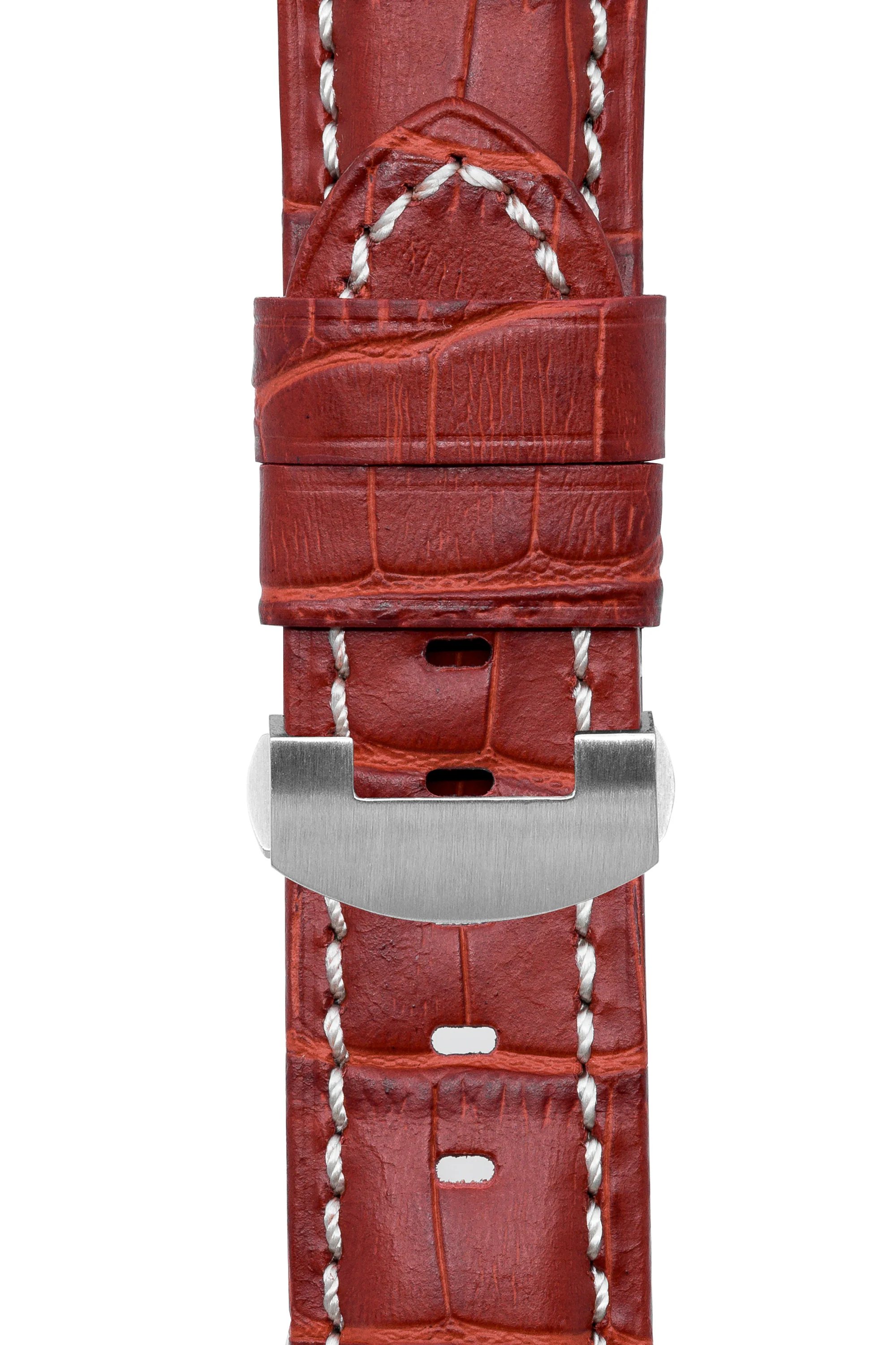 Panerai-Style Alligator-Embossed Deployment Watch Strap in RED - Image 7