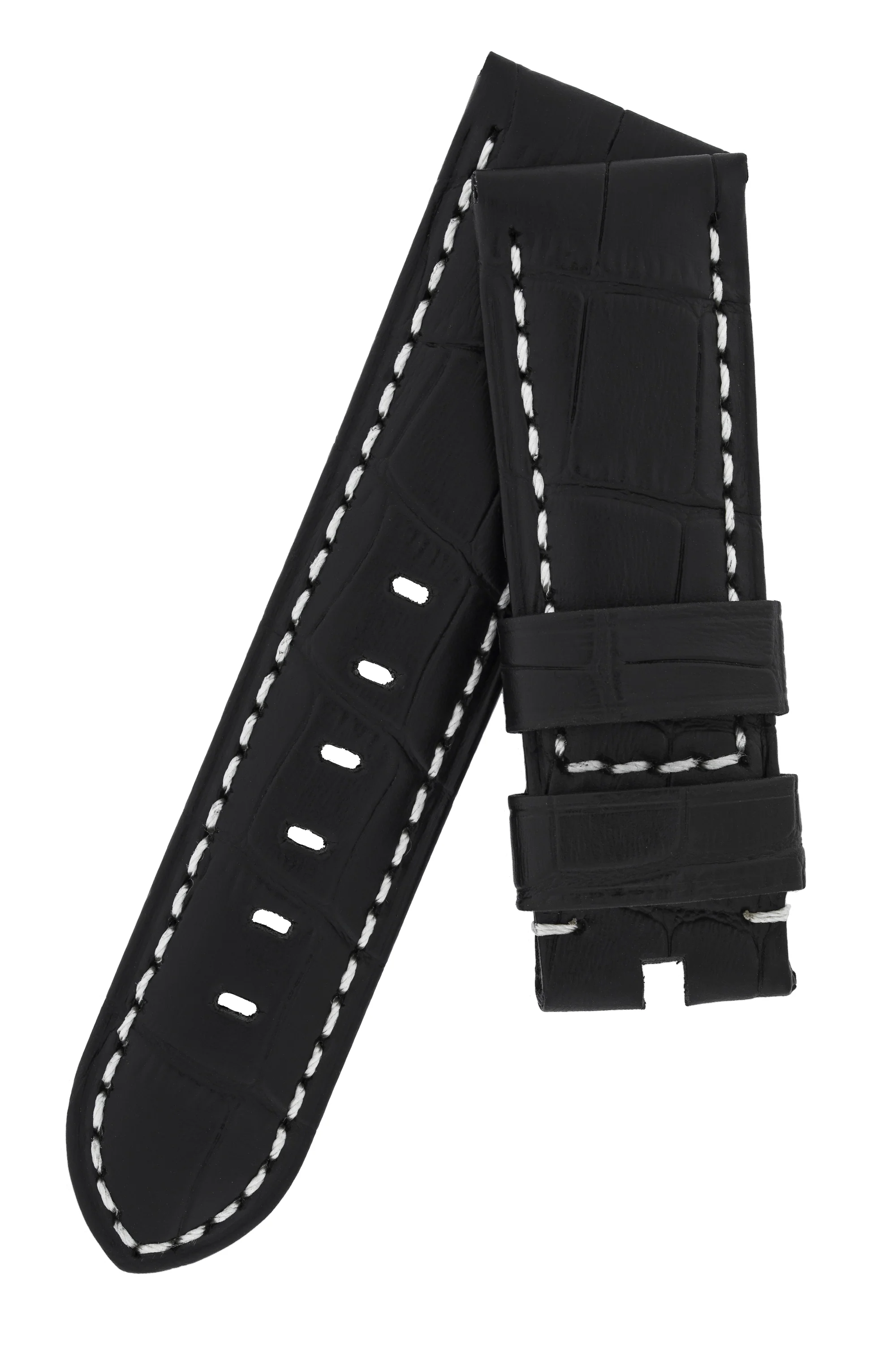 Panerai-Style Alligator-Embossed Watch Strap in BLACK / WHITE - Image 4