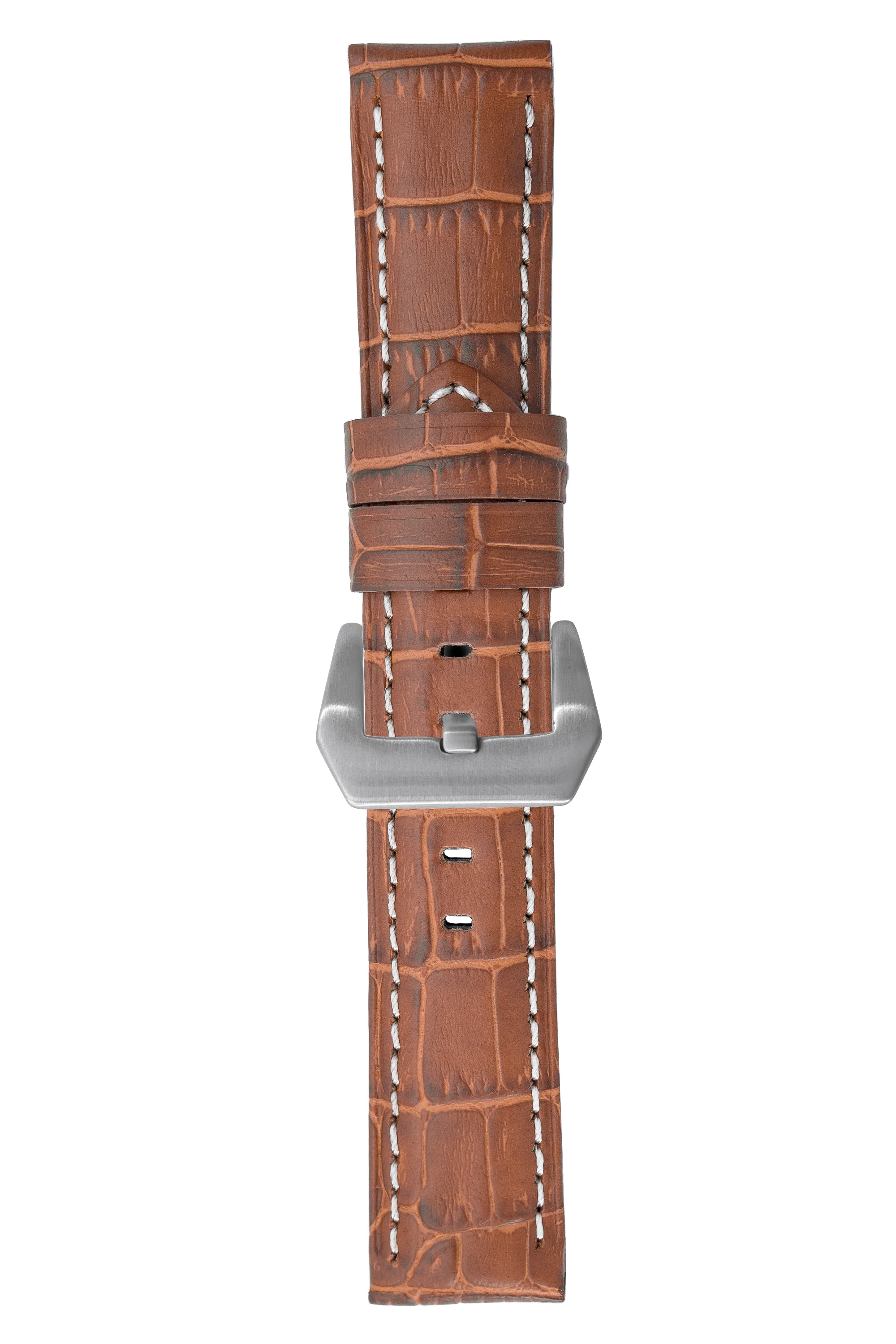 Panerai-Style Alligator-Embossed Watch Strap in BROWN / WHITE - Image 10