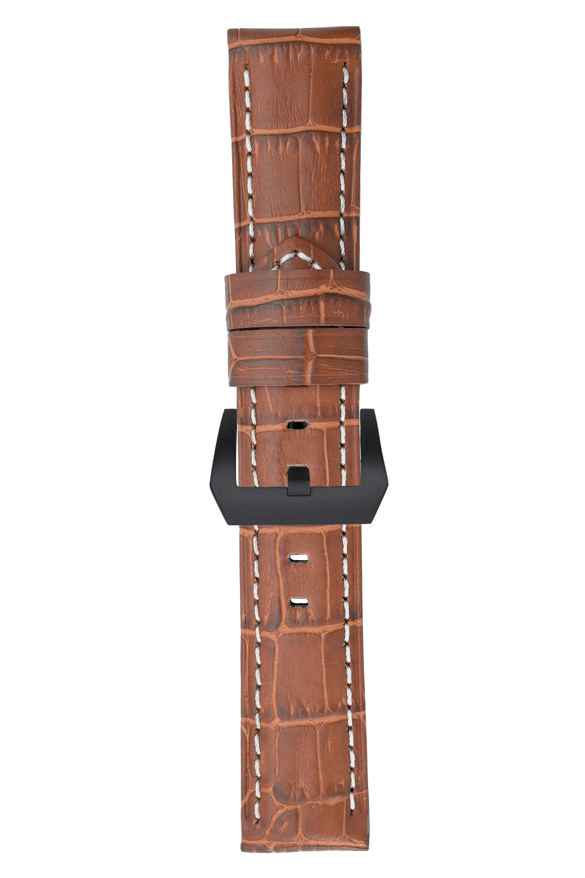 Panerai-Style Alligator-Embossed Watch Strap in BROWN / WHITE - Image 11