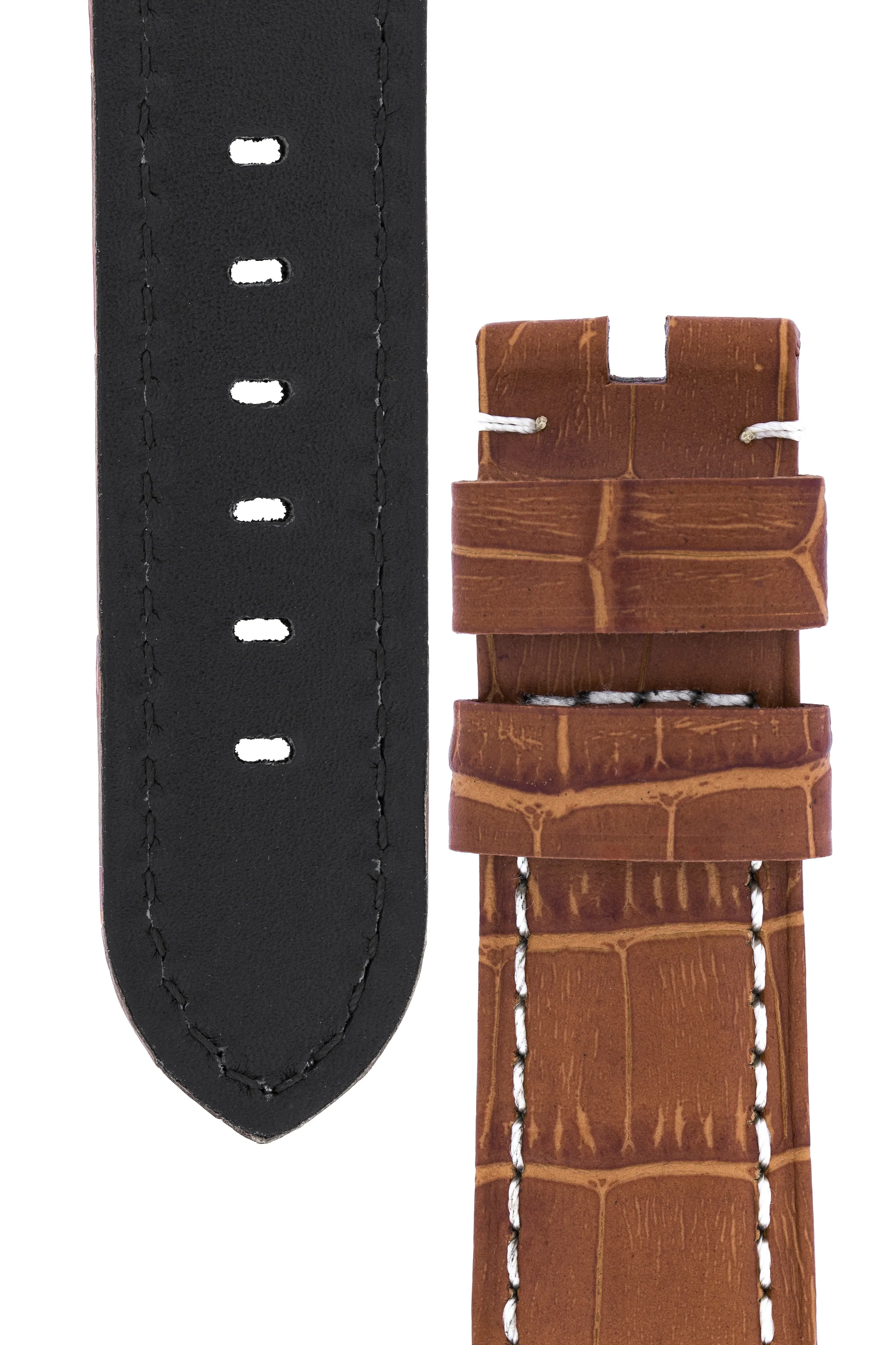 Panerai-Style Alligator-Embossed Watch Strap in BROWN / WHITE - Image 3