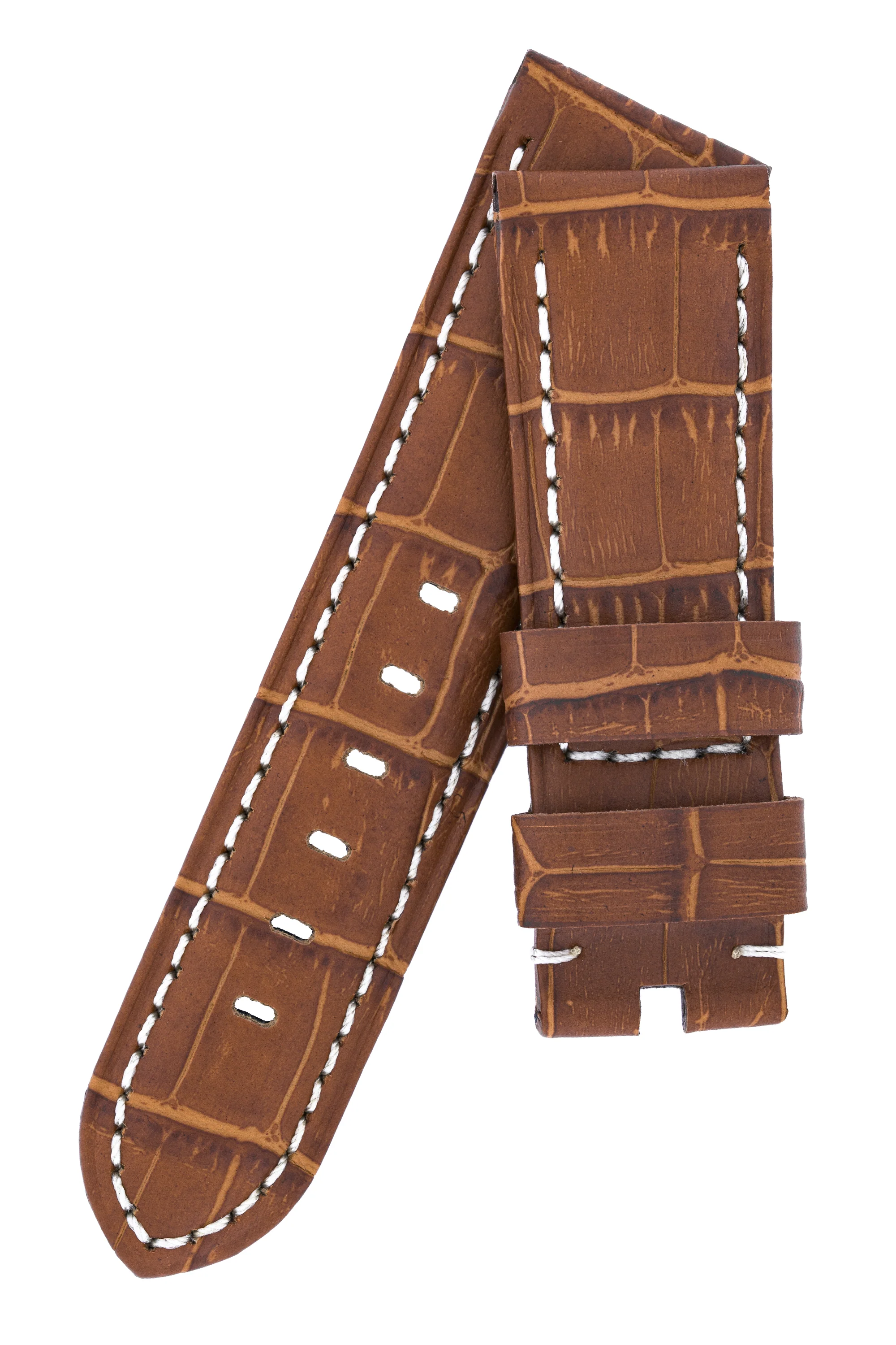Panerai-Style Alligator-Embossed Watch Strap in BROWN / WHITE - Image 4