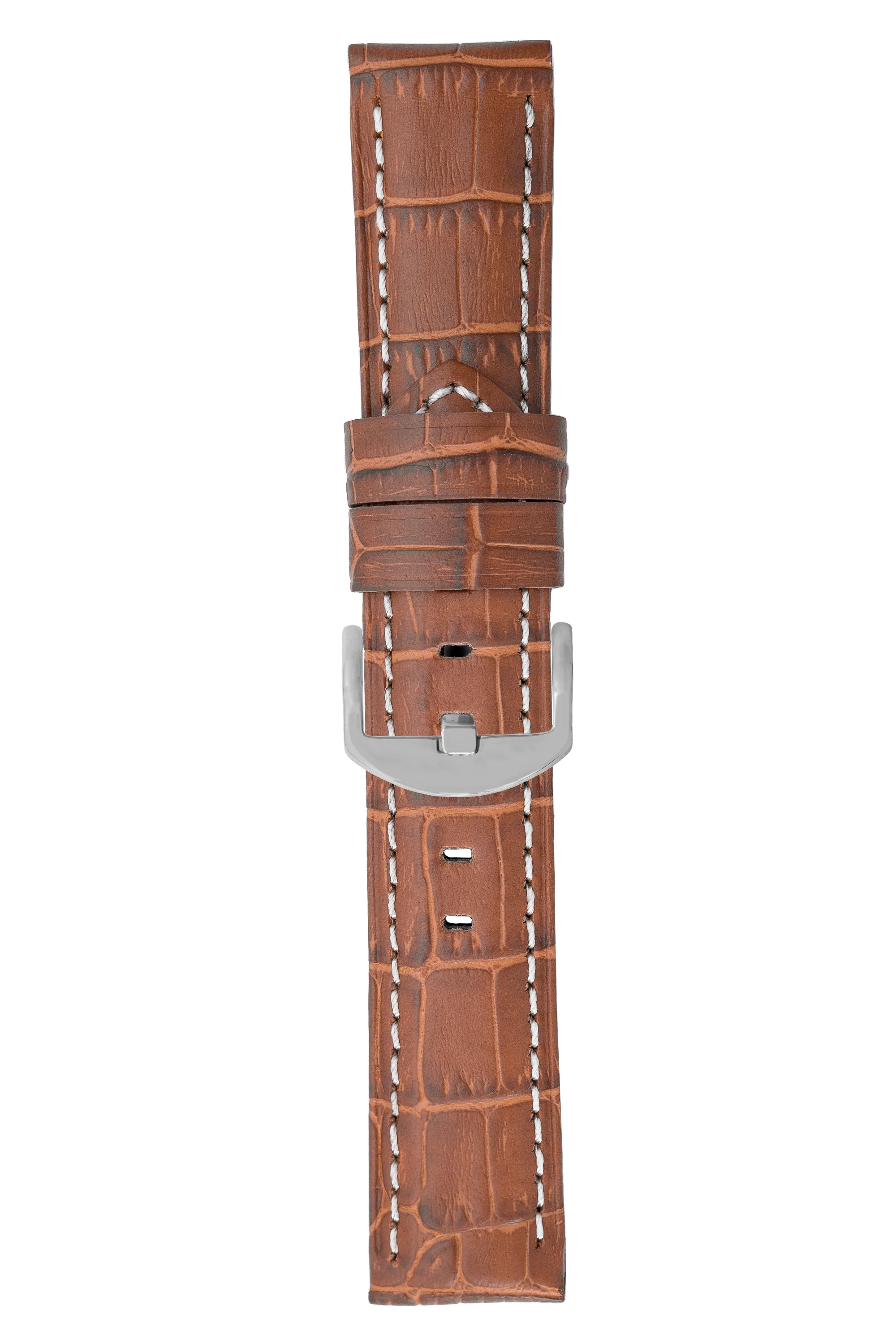 Panerai-Style Alligator-Embossed Watch Strap in BROWN / WHITE - Image 5