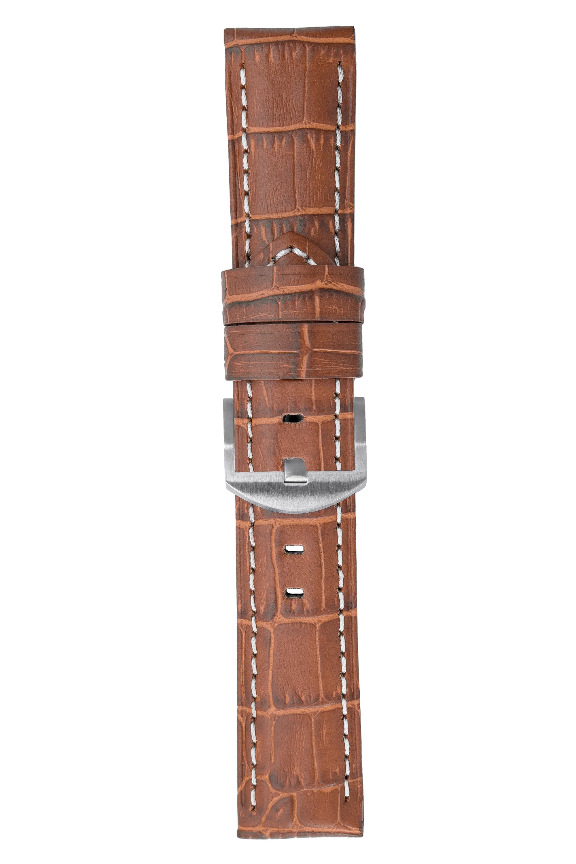 Panerai-Style Alligator-Embossed Watch Strap in BROWN / WHITE - Image 6