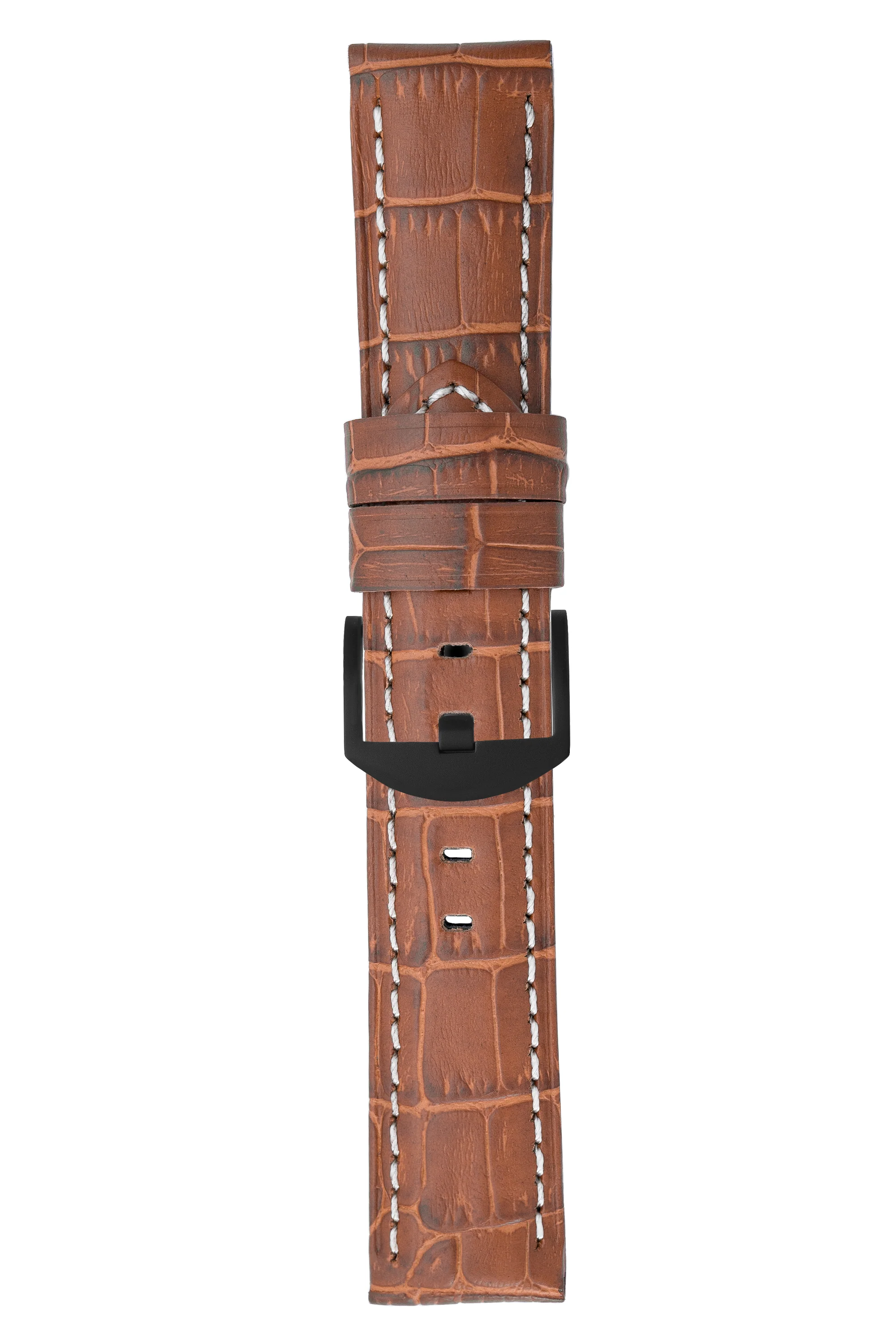Panerai-Style Alligator-Embossed Watch Strap in BROWN / WHITE - Image 7
