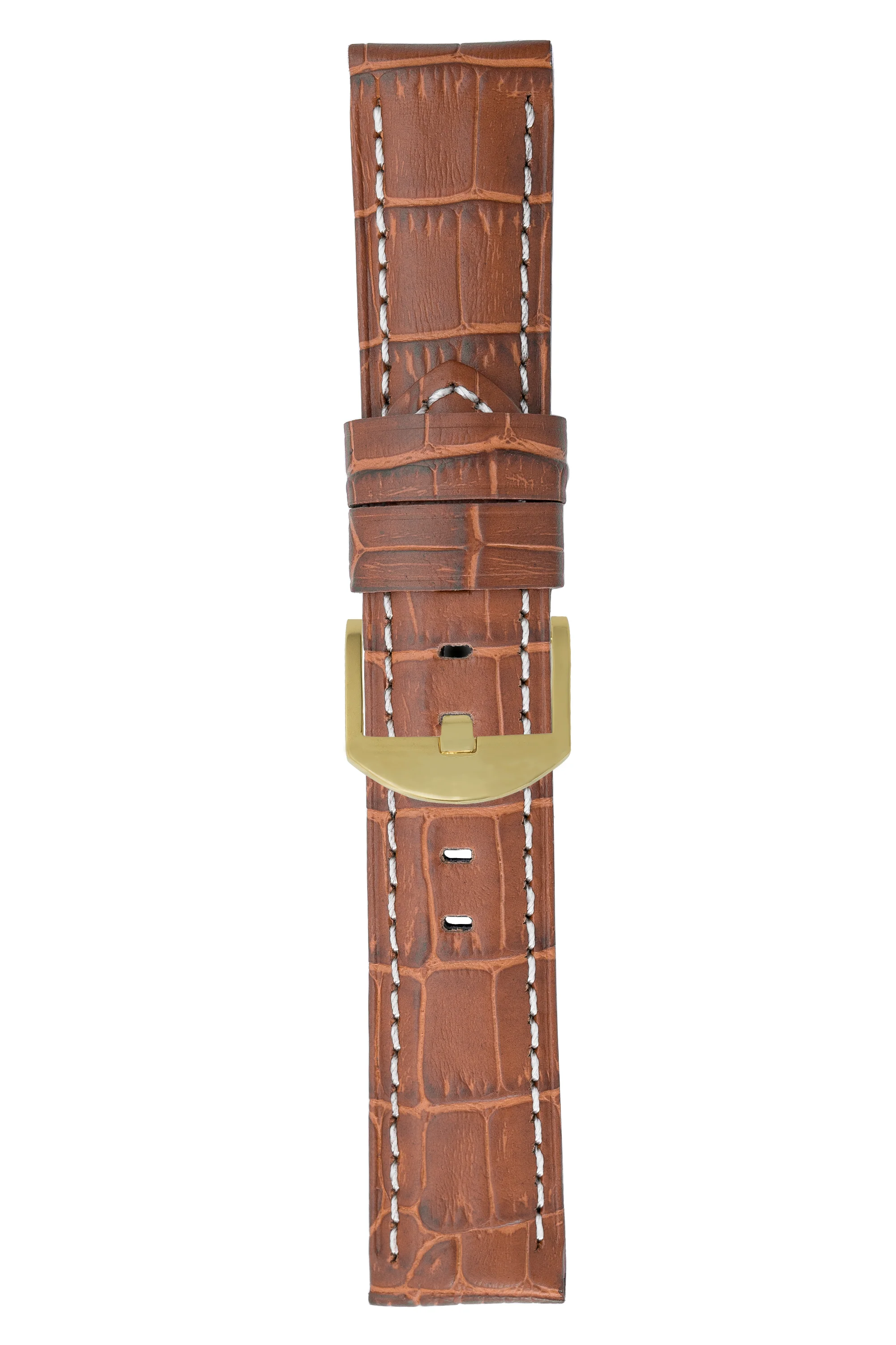 Panerai-Style Alligator-Embossed Watch Strap in BROWN / WHITE - Image 8